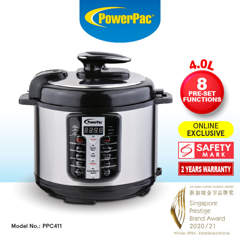 Electric Pressure Cooker 4L with Stainless Steel Pot (PPC411+SSPOT) - Fast & Safe Cooking for Soups, Stews & Meal Prep