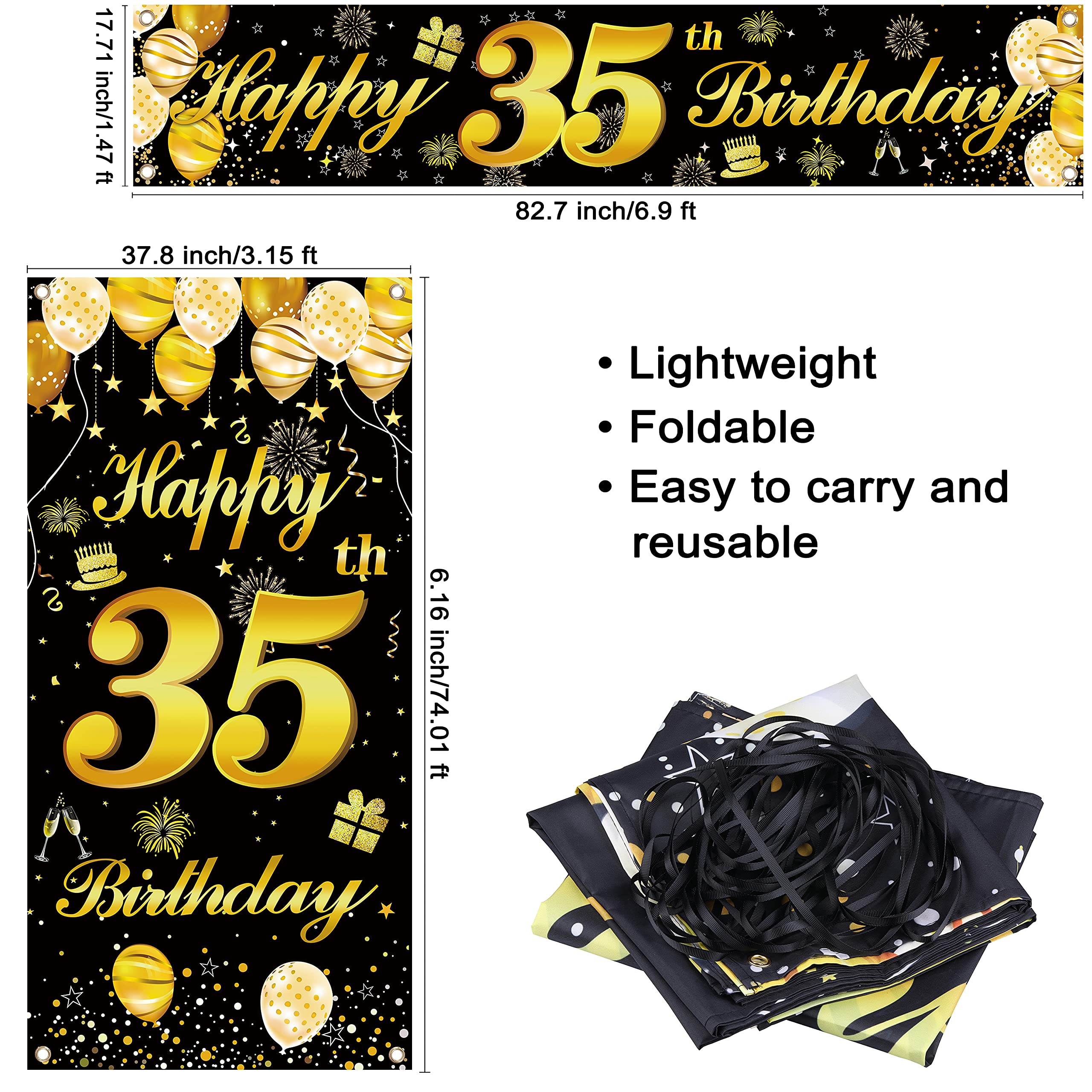 35th Happy Birthday Banner - Premium Birthday Decor for Men's Party, Backdrop & Wall Decoration - Perfect for Indoor & Outdoor Celebrations, Photo Booths & Surprise Parties
