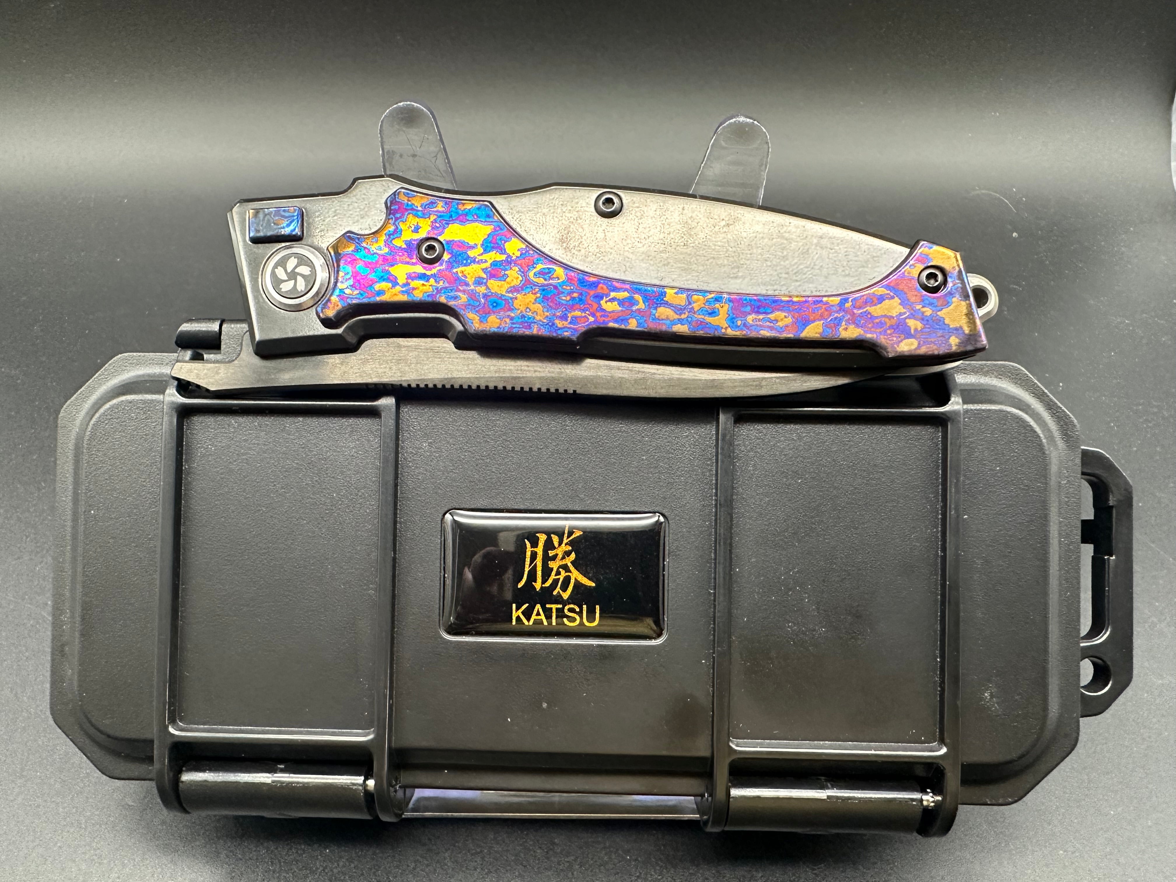 Premium KATSU KS T1 Folding Knife - Zirconium & Titanium Alloy Handle with Timascus Overlay, DLC Coated ZDP-189 Super Steel Blade - EDC, Outdoor, Camping & Survival Tool