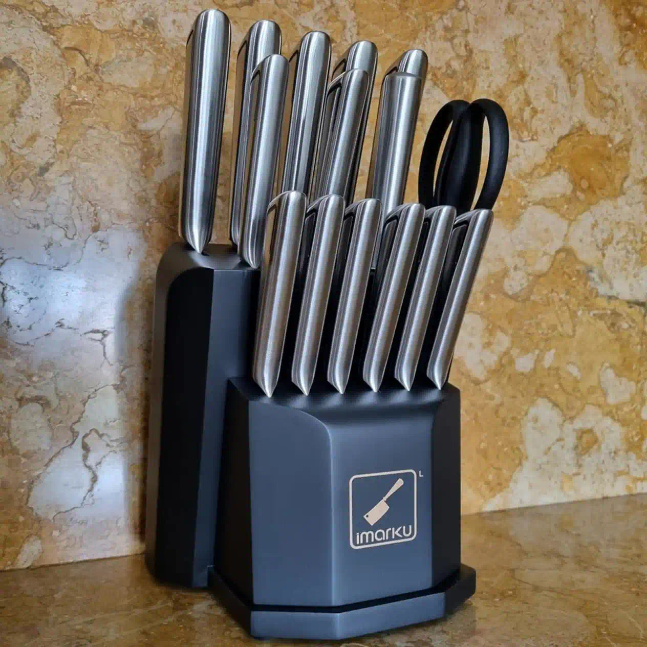 16-Piece Dishwasher Safe Knife Set with One-Piece Construction - Premium Stainless Steel Cutlery for Kitchen, Cooking & Food Prep - Perfect for Home Chefs & Restaurant Use