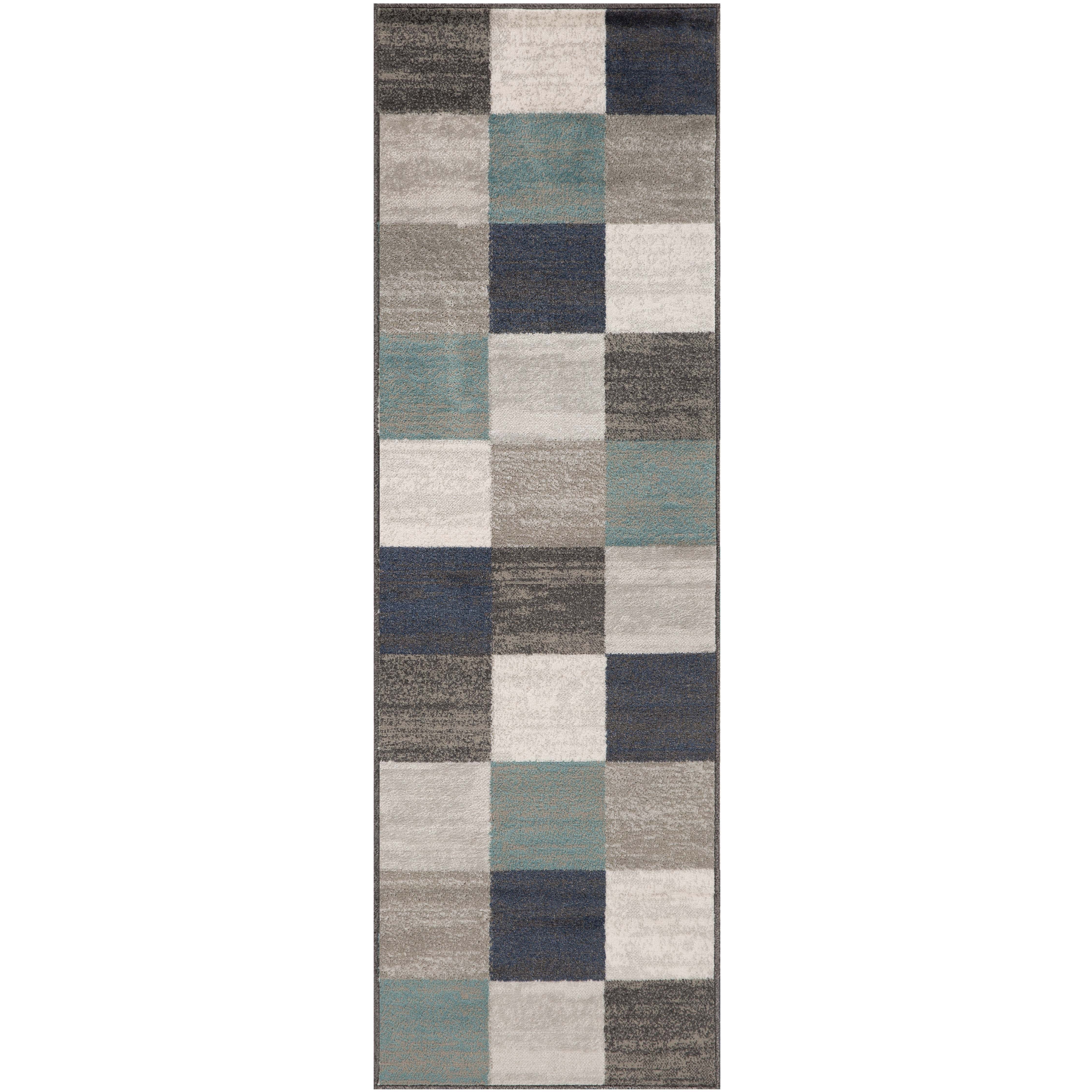 Stylish Rockway Geometric Checkered Block Indoor Area Rug - Non-Slip Floor Mat for Living Room, Bedroom, Office Decor - Perfect for Home, Apartment & Dorm Room