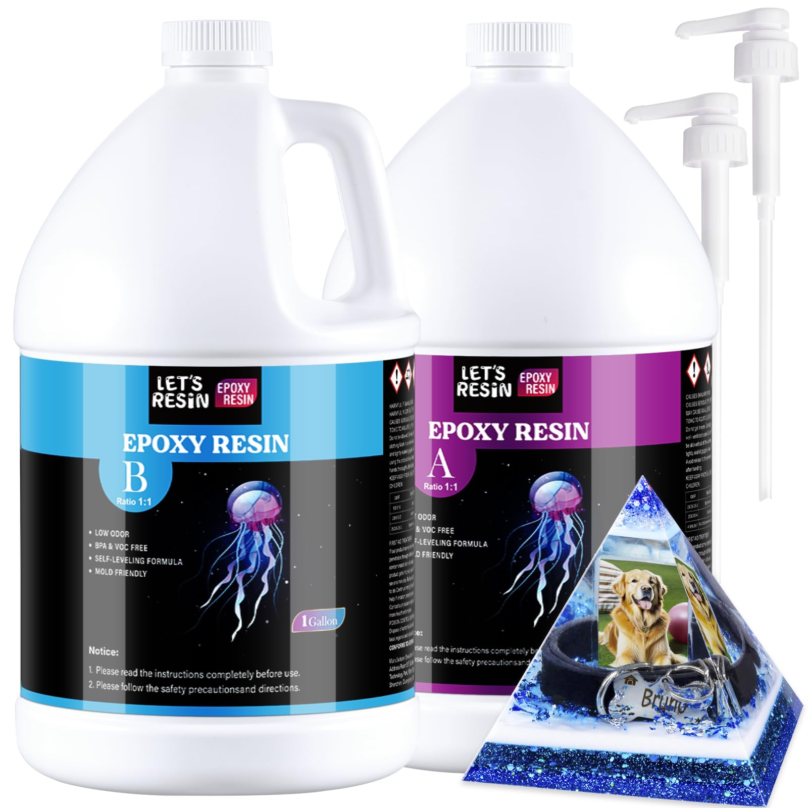 2 Gallon Epoxy Resin Kit with Pumps - Crystal Clear Bubble-Free Resin & Hardener for DIY Art, Molds, Jewelry Making, Wood Coating, and Tabletop Projects - Perfect for Crafting, Home Decor, and Professional Use