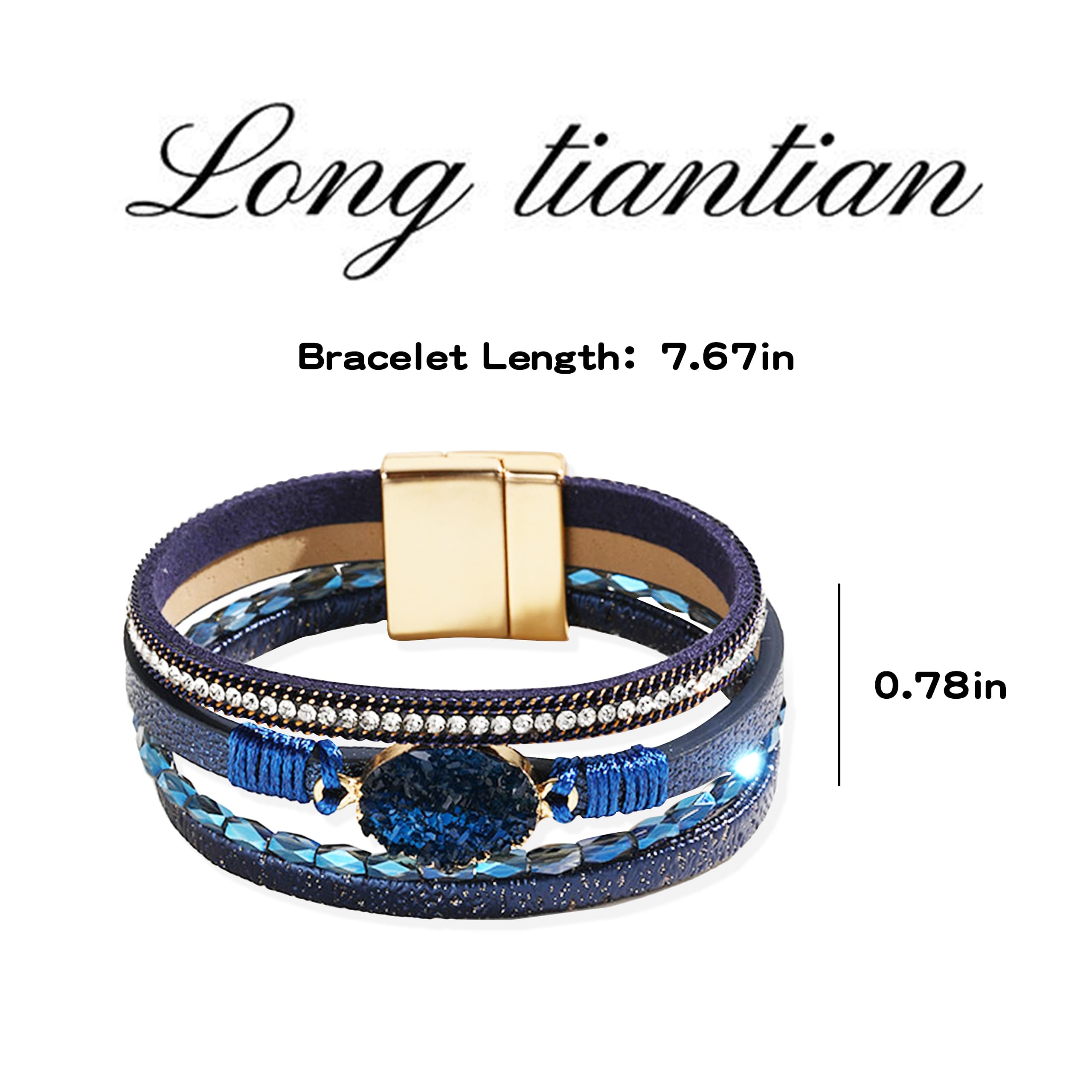 Trendy Blue Leather Wrap Bracelet for Women - Stackable Multi-Layer Cuff Bracelet - Western Style Jewelry for Everyday Wear & Layering Outfits