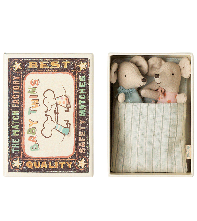 Maileg Baby Twin Mice in Box - Adorable Plush Toy for Kids, Perfect for Pretend Play & Nursery Decor | Great Gift for Birthdays & Baby Showers
