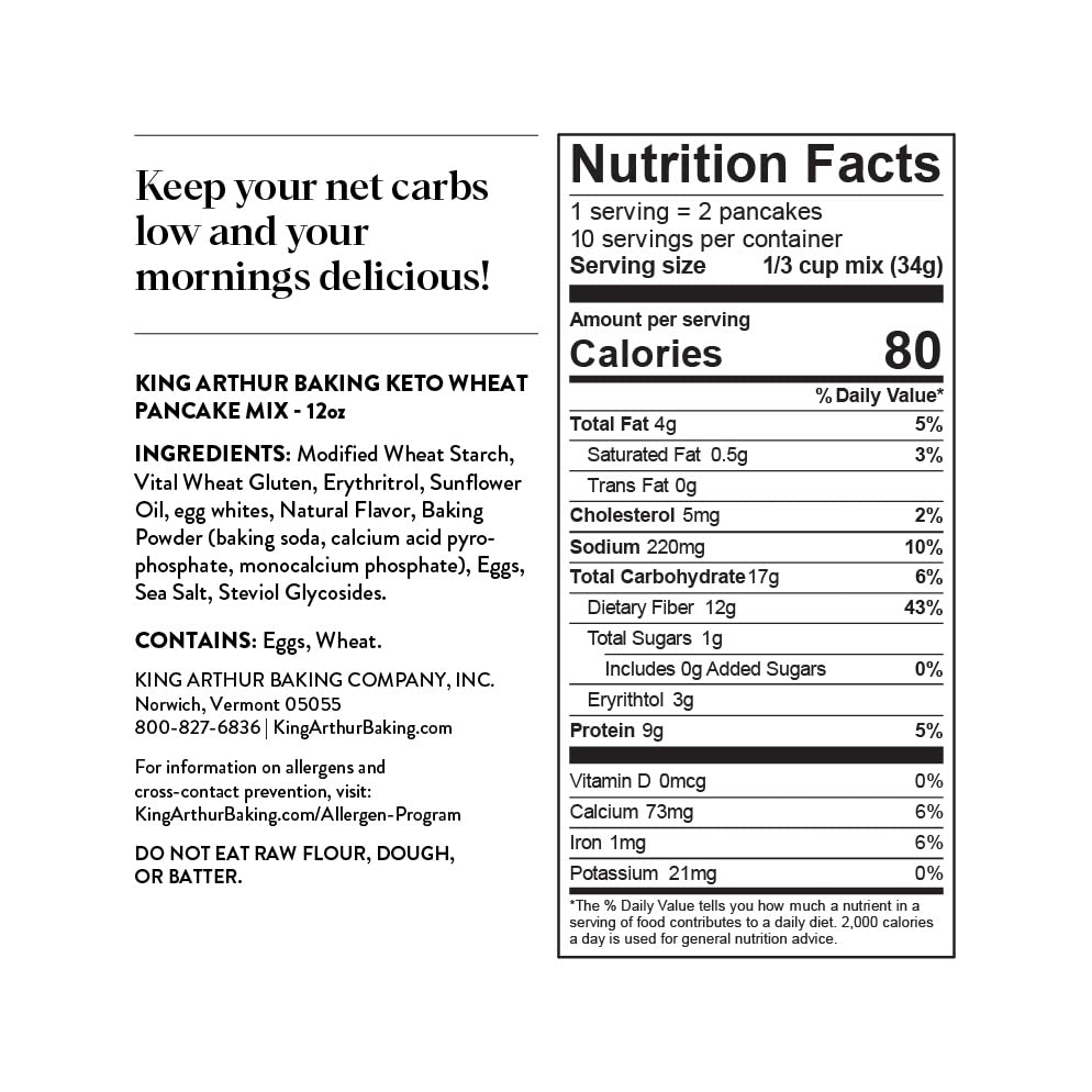 King Arthur Keto Wheat Pancake Mix - Low Carb, High Protein Breakfast Solution for Ketogenic Diet | Just Add Water for Fluffy Pancakes & Waffles | Non-GMO, Kosher Certified, 12 oz Pouch | Perfect for Quick Breakfast, Family Brunch & Keto Meal Prep