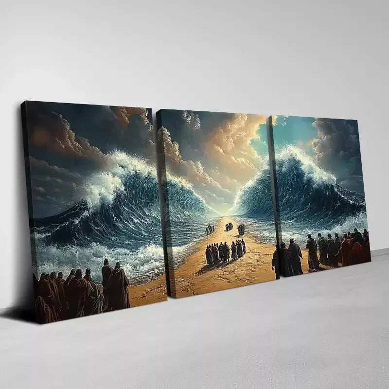 3-Piece Ancient Beautiful Seascape with People Wall Art Set - Framed Canvas Prints 50x70cm (20x28in) | High Quality Australian Made Wall Decor | Perfect for Living Room, Bedroom & Office Decoration
