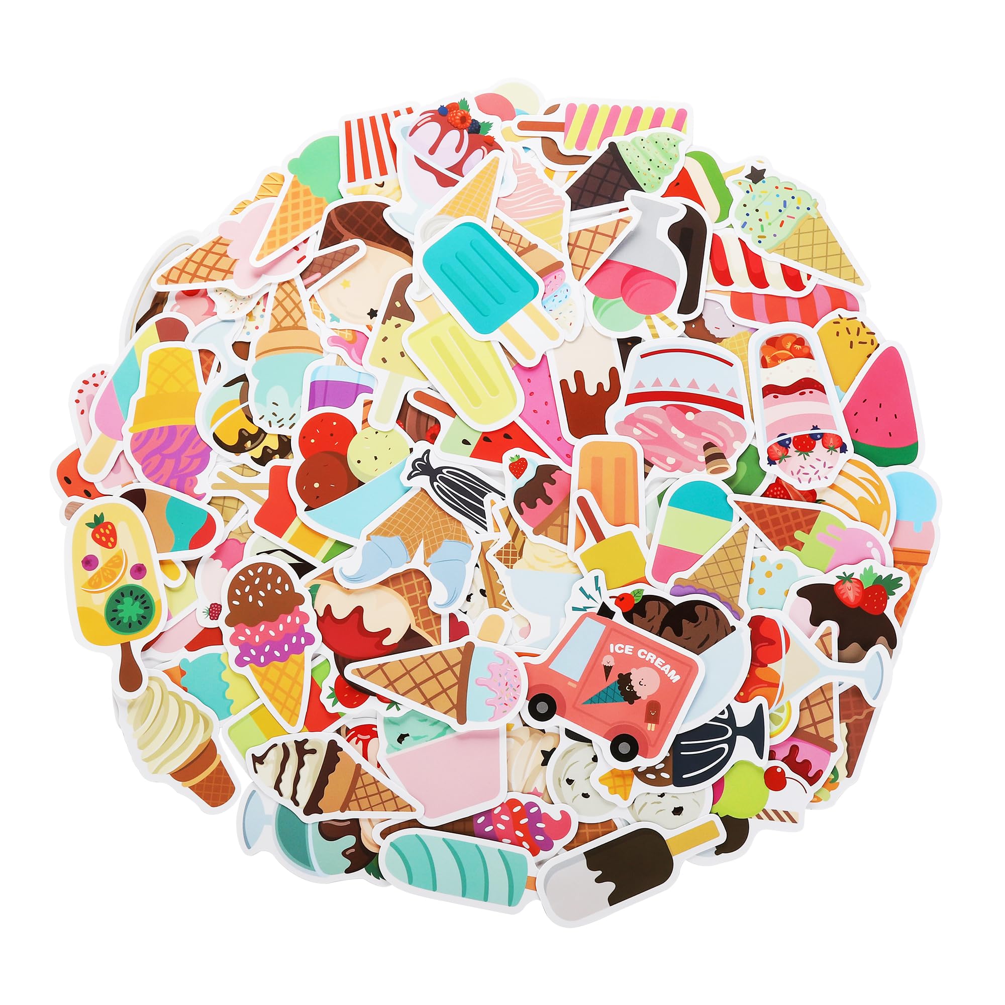 100 Pack Ice Cream Stickers - Fun Ice Cream Party Favors & Birthday Decorations for Kids - Perfect for Summer Parties, Classroom Rewards, and DIY Crafts