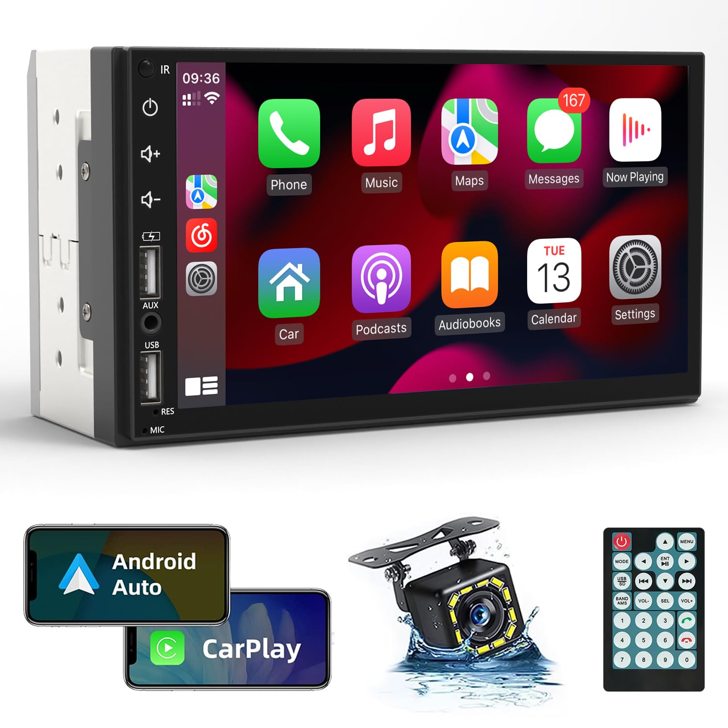 Leadfan 7-inch HD Touchscreen Double Din Car Stereo with Apple CarPlay & Android Auto - Bluetooth, Backup Camera, MirrorLink, FM Radio, 2 USB/TF/AUX Ports & Subwoofer Output - Perfect for Upgrading Your Car Audio System for Hands-Free Calling, Music Streaming & Safe Driving