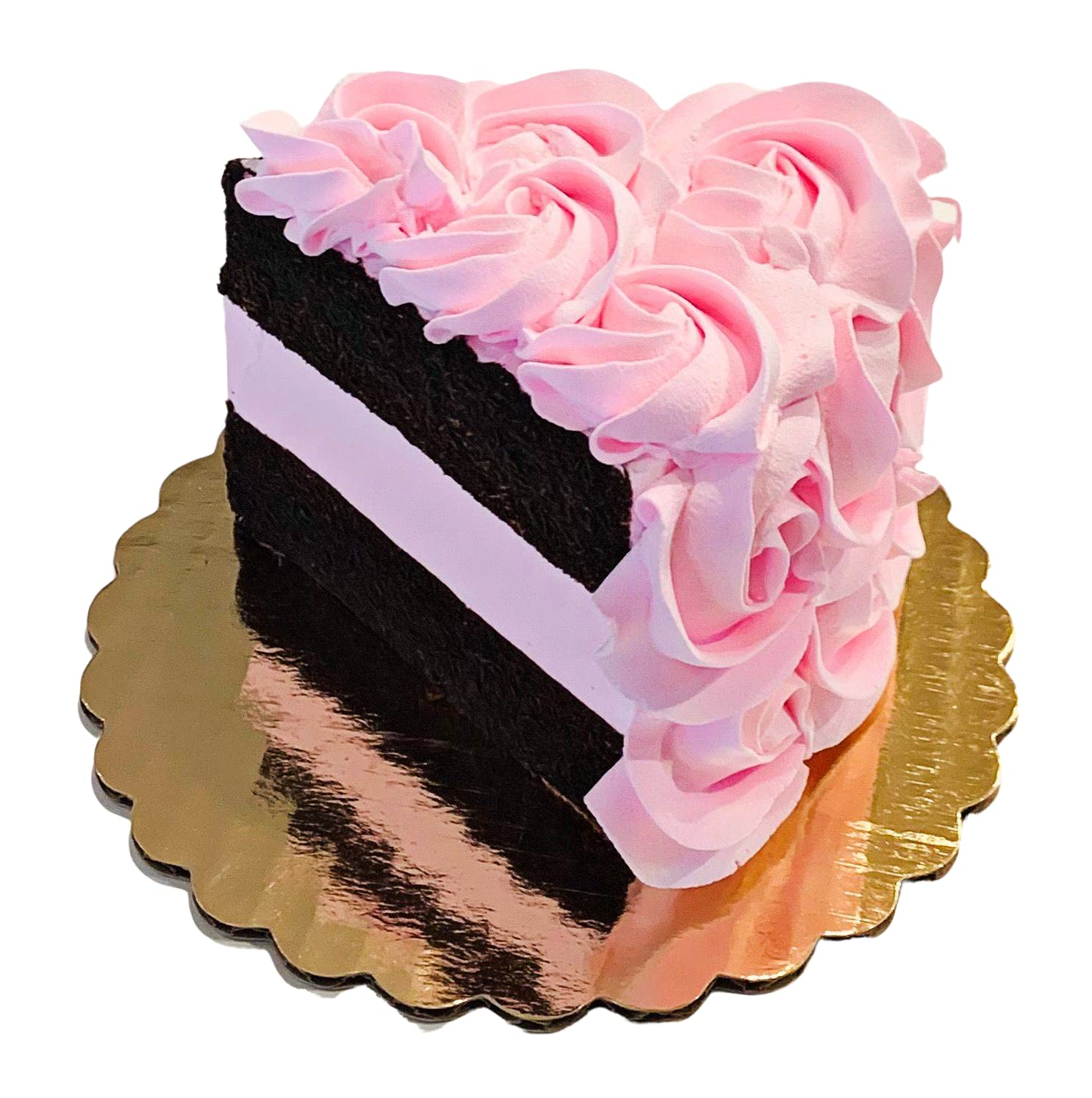 Artificial Cupcakes & Fake Cake for Display - USA Made Faux Cake Decorations - Home & Kitchen Fake Desserts - Fake Cake Slice with Pink Rosette - Perfect for Wedding, Party & Bakery Display