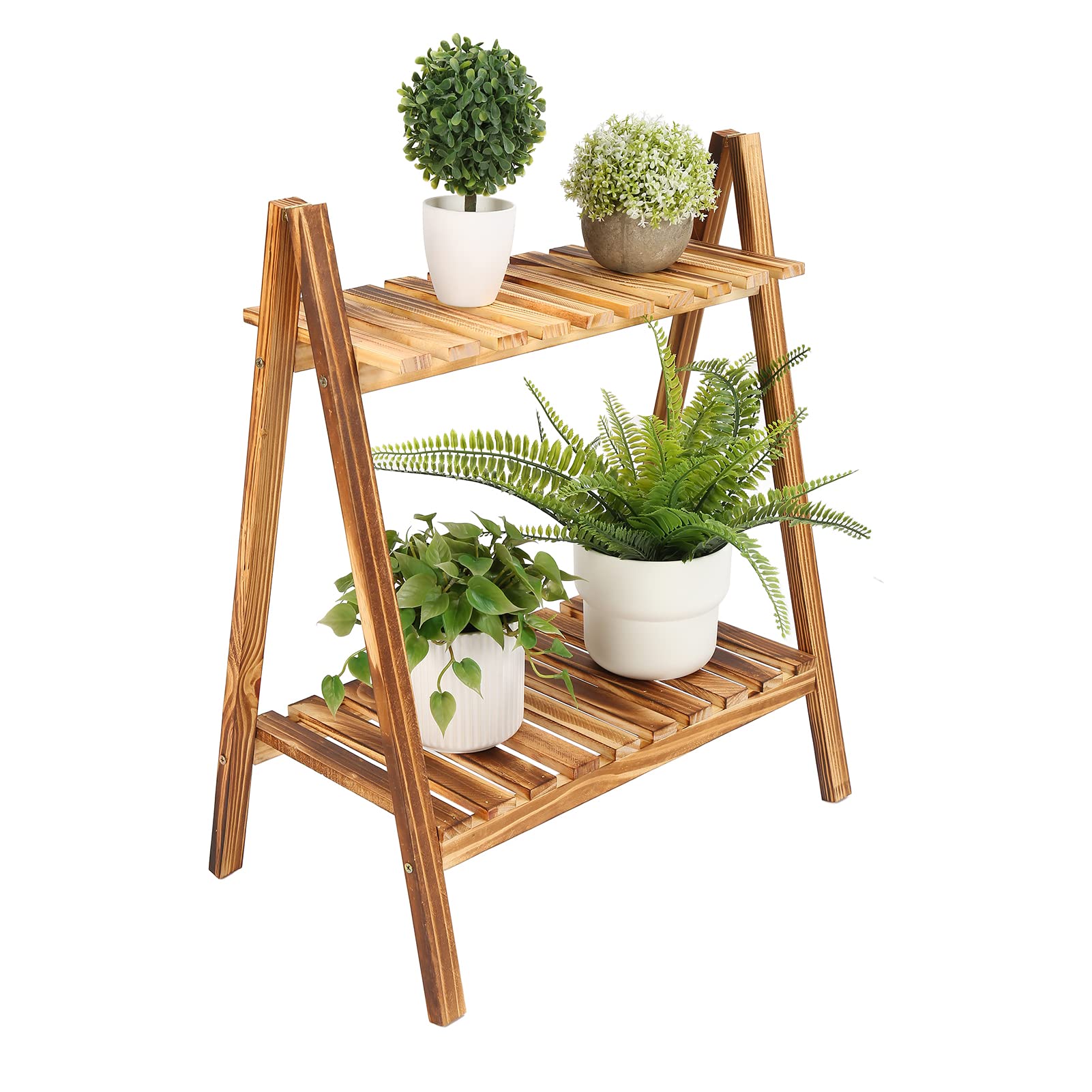 2-Tier Foldable Ladder Plant Stand - Indoor Outdoor Flower Pot Display Shelf for Home, Patio, Garden, Balcony | Space-Saving Organizer for Plants, Herbs & Decor | Perfect for Small Spaces & Urban Gardening