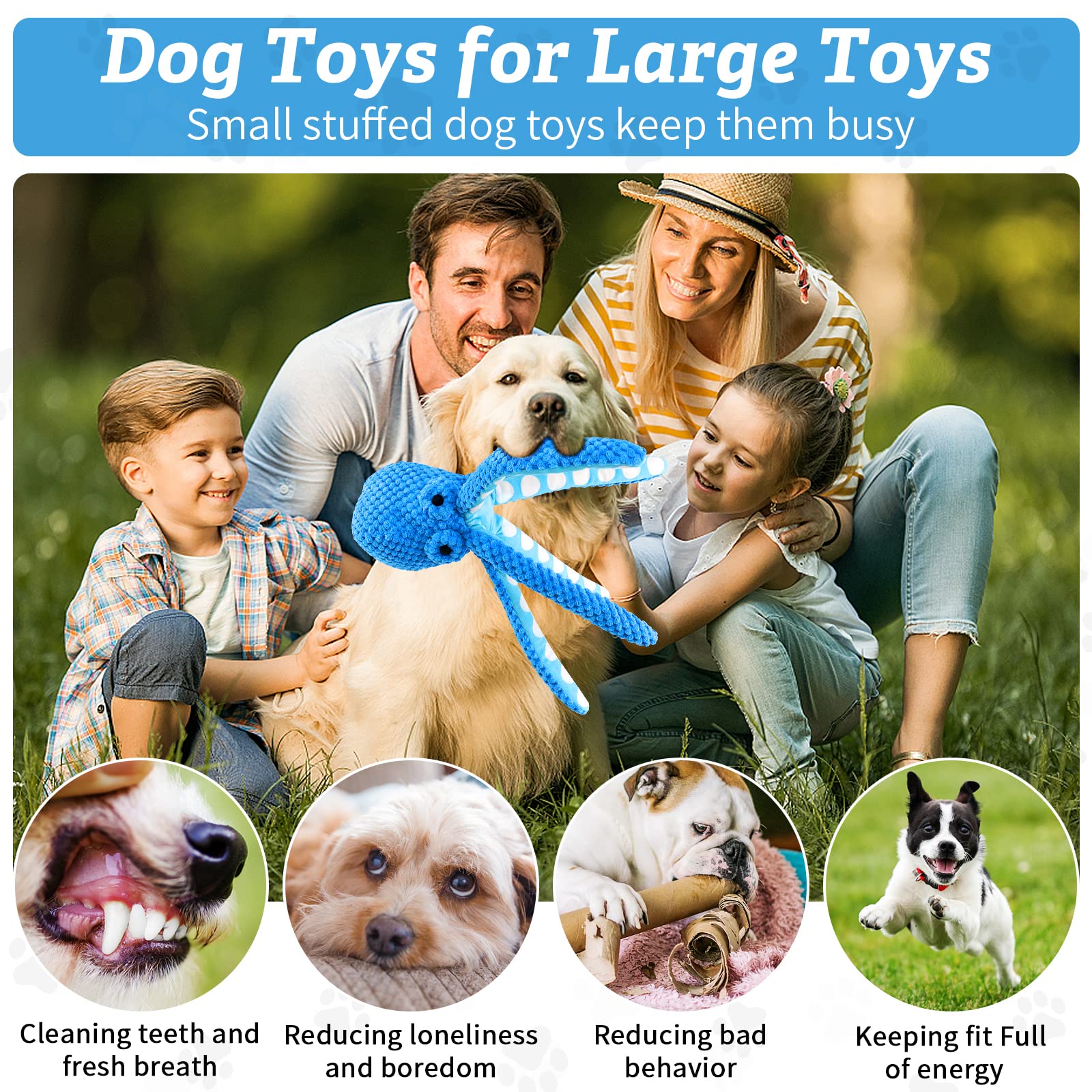 Durable Squeaky Dog Toys for Large Breeds - Interactive Soft Fabric Chew Toys for Puppies & Adult Dogs - Perfect for Indoor Play, Training & Keeping Pets Entertained