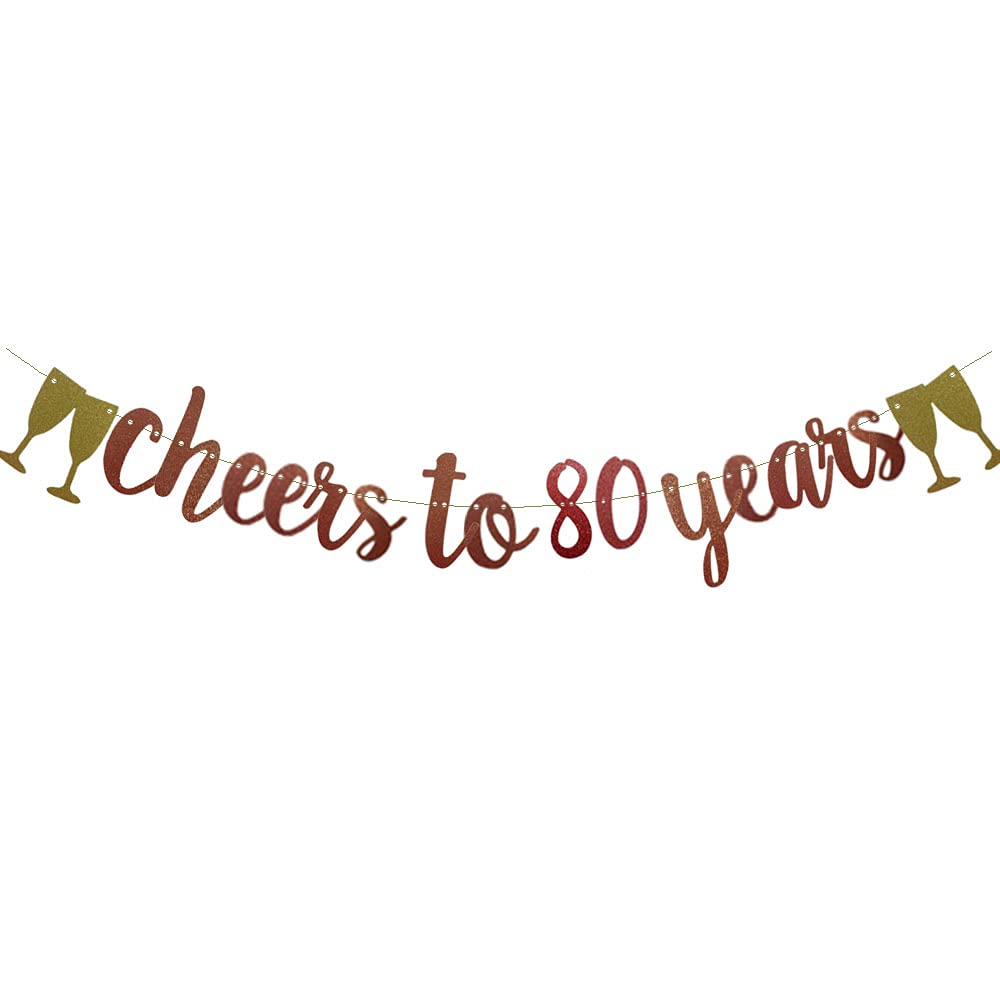 Rose Gold Glitter 80th Birthday Banner - Pre-Strung Party Decor for 80th Wedding Anniversary, Milestone Birthday & Celebration | Perfect for 80 Years Old Party Backdrop, Wall Decor & Photo Booth Background