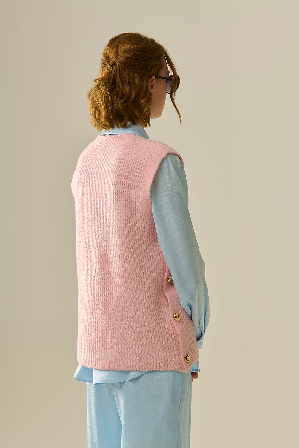 Women's Pink Sleeveless Button-Down Blouse with Gold Buttons - Perfect for Summer Outfits, Office Wear & Casual Chic Style