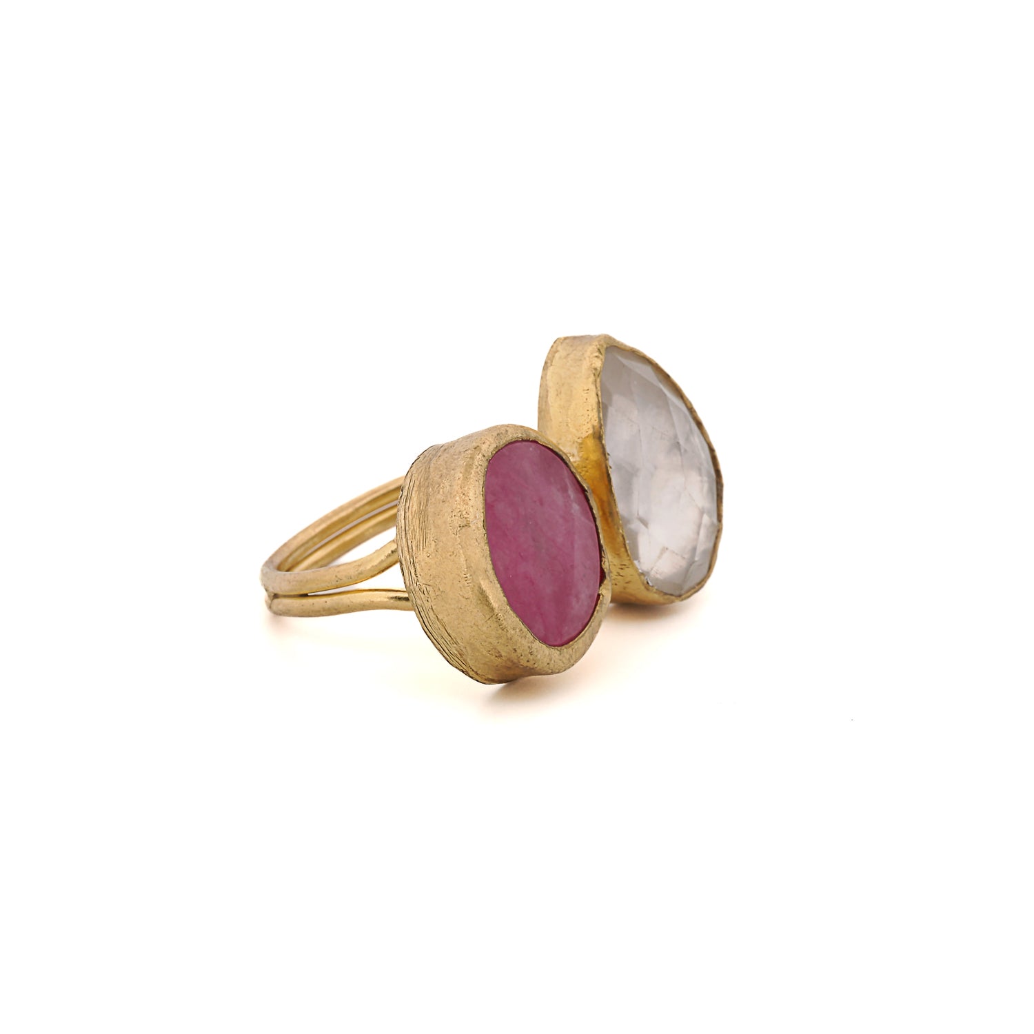 Double Gemstone Ruby & Quartz Ring for Women - Elegant Handmade Jewelry for Engagement, Wedding & Special Occasions
