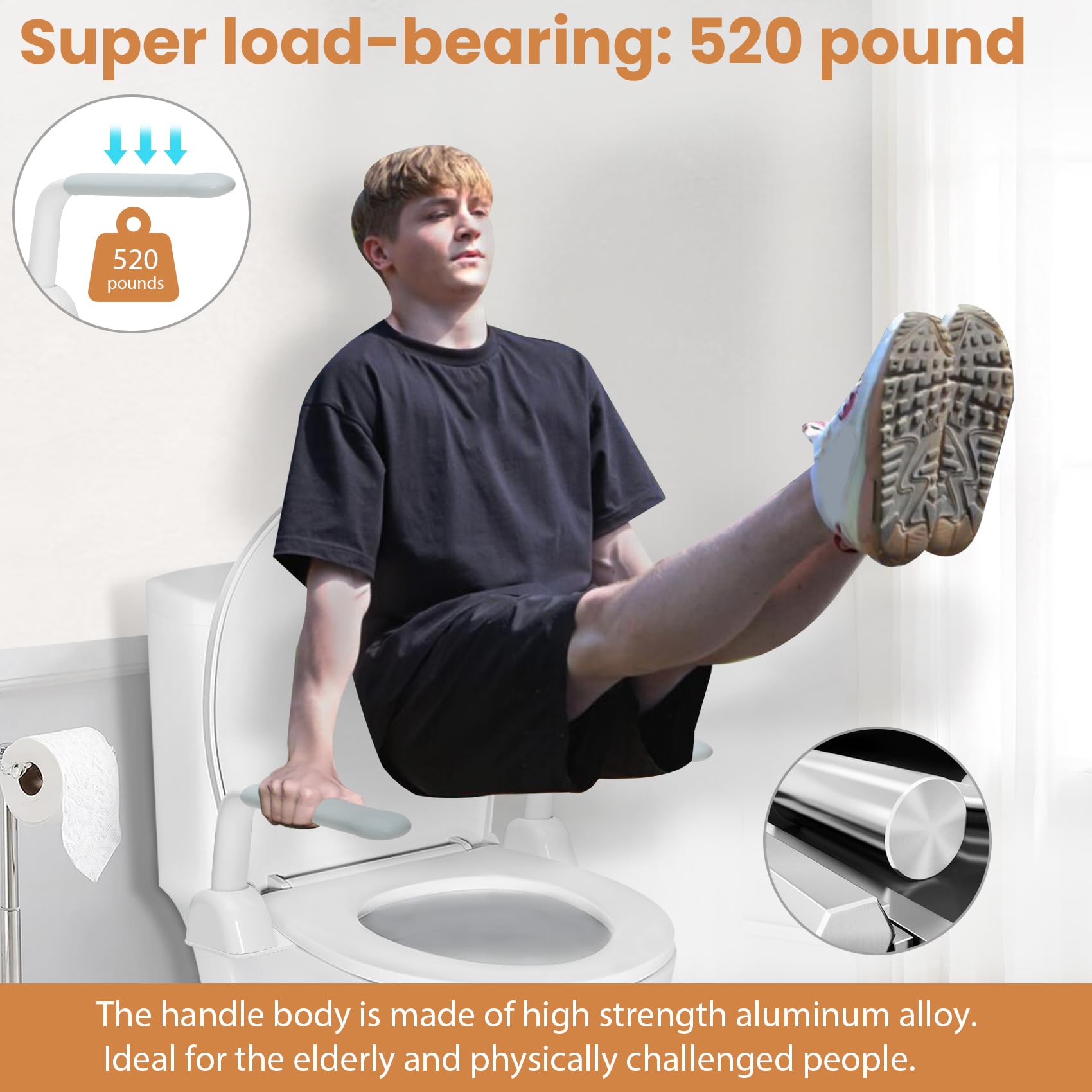 Elderly Toilet Safety Rails - Adjustable Bathroom Handrails for Seniors, Disabled & Mobility Impaired - Ideal for Flush Toilets, Post-Surgery Recovery & Home Accessibility (70+ Users) - Perfect for Elderly Care, Injury Rehabilitation & ADA Compliant Bathrooms