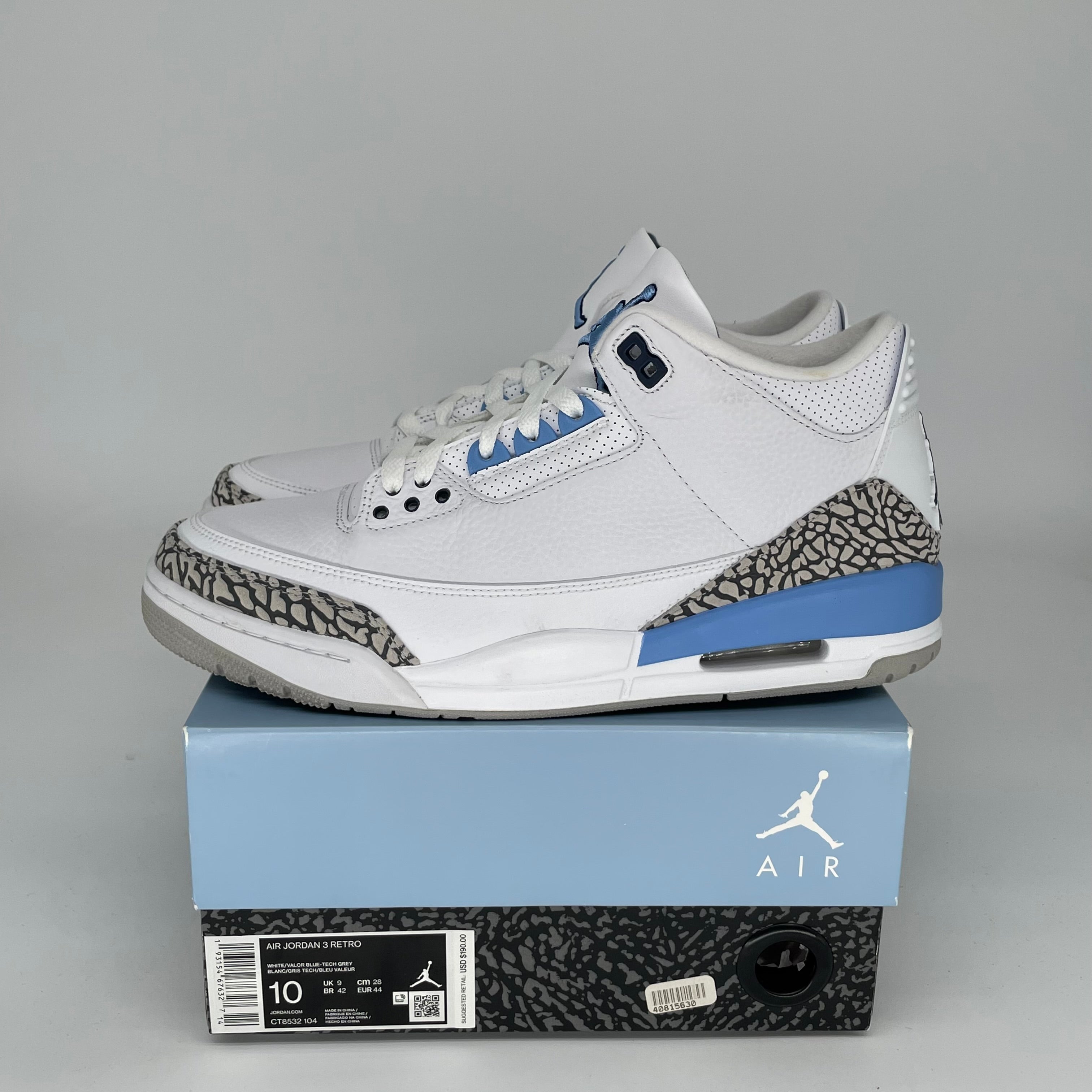 AIR JORDAN 3 UNC Men's Basketball Shoes Size 10 - CT8532-104 - Authentic Retro Sneakers for Casual Wear & Street Style