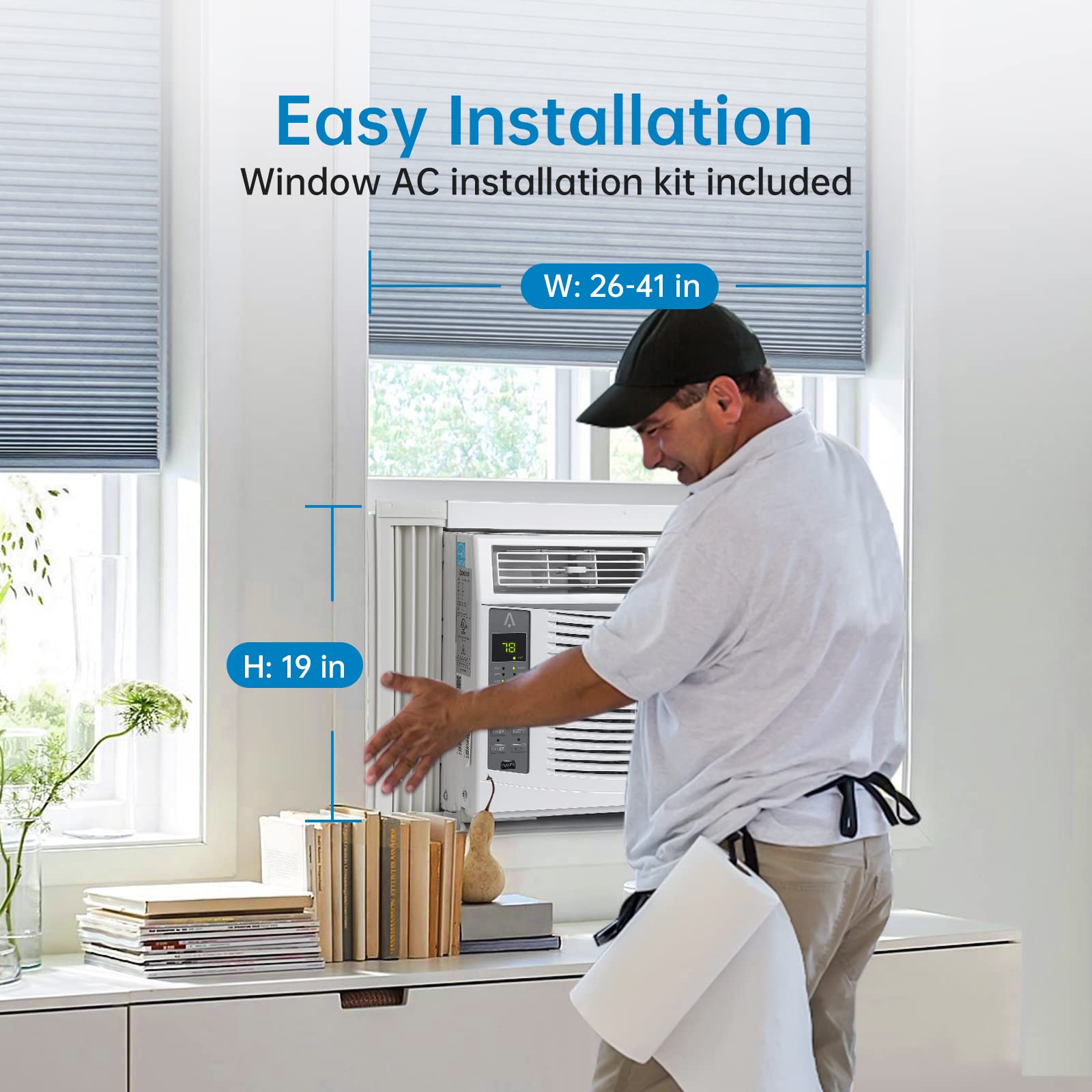 GAOMON 6000 BTU Window Air Conditioner - Energy Efficient Cooling with Remote & Smart App Control - Window Mounted AC Unit for Rooms Up to 250 Sq.Ft - 3 Fan Speeds & Easy Installation Kit - Perfect for Bedrooms, Living Rooms & Small Offices