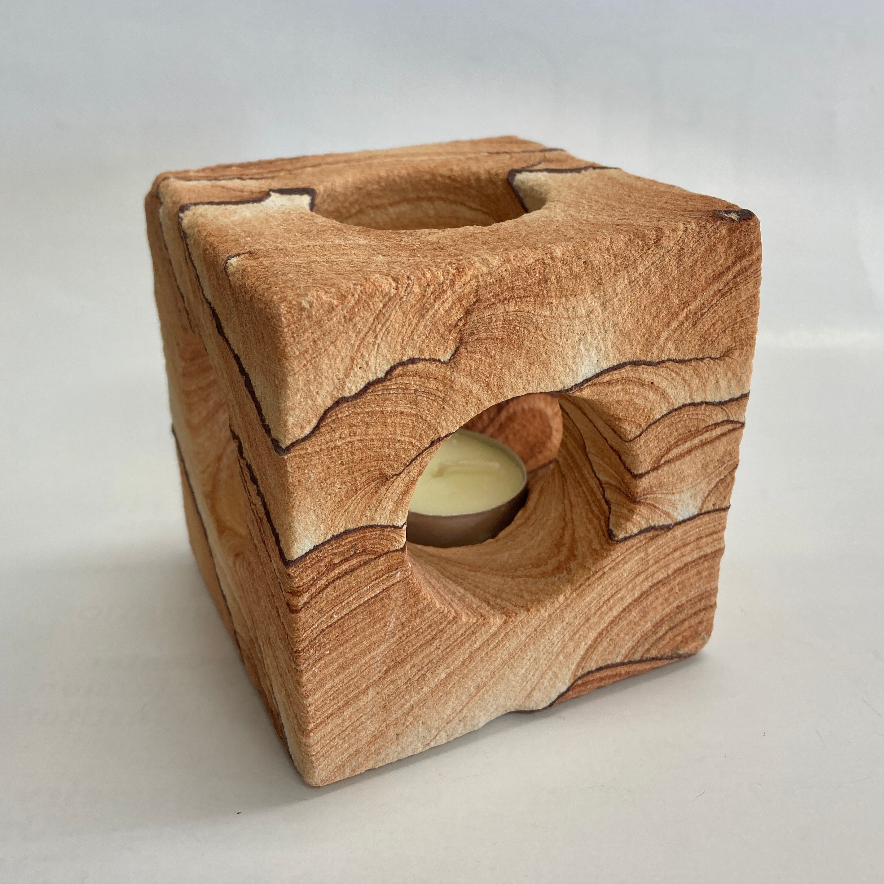 Handcrafted Sandstone Cube Candle Holder - Natural Stone Home Decor for Table Centerpiece, Wedding & Meditation Spaces