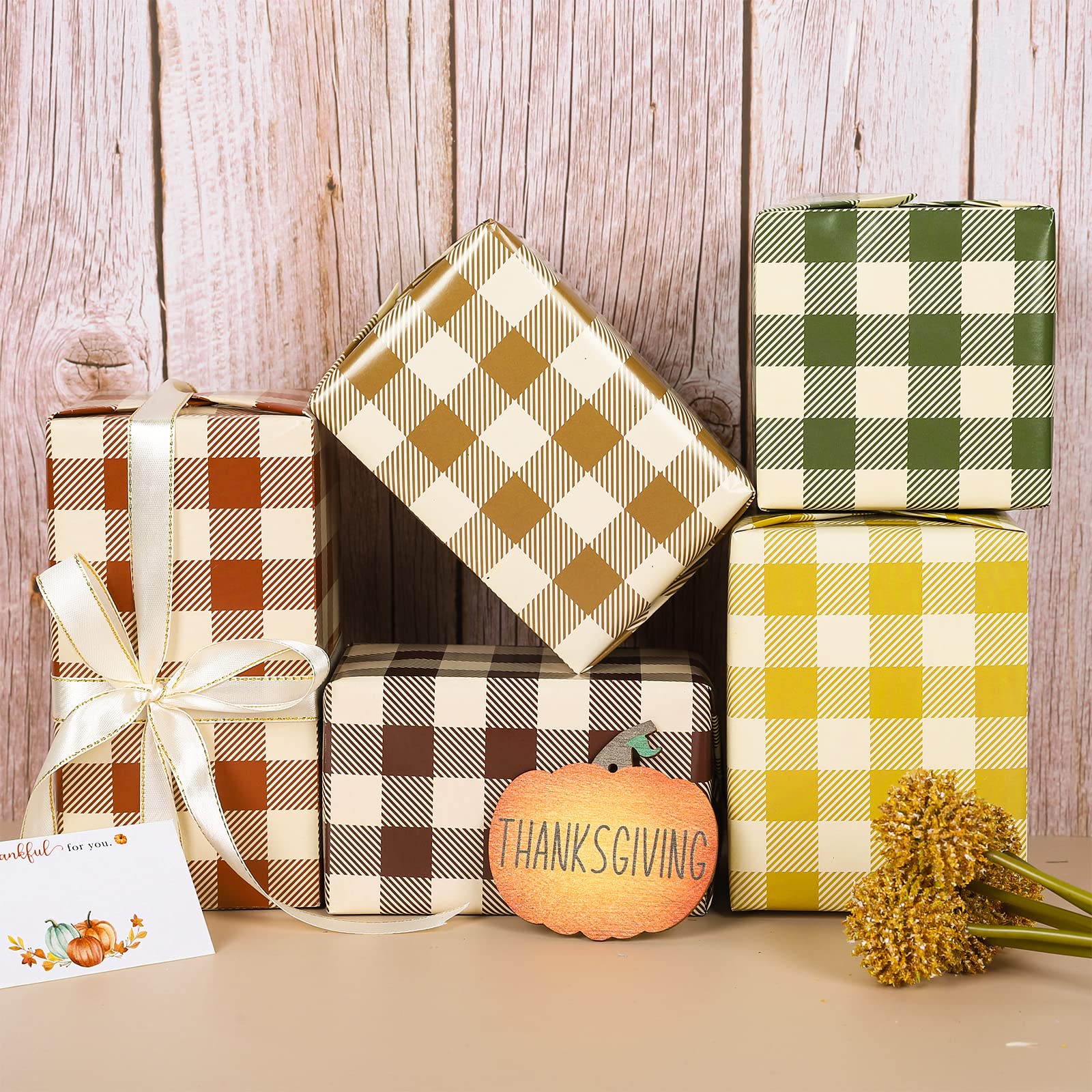 Whaline 10-Sheet Fall Plaid Wrapping Paper Set - 19.7 x 27.6 Inch Autumn Checkered Gift Wrap for DIY Crafts, Holiday Presents & Seasonal Decor (Buffalo Plaid Design) - Perfect for Thanksgiving, Christmas Gifts & Home Decoration