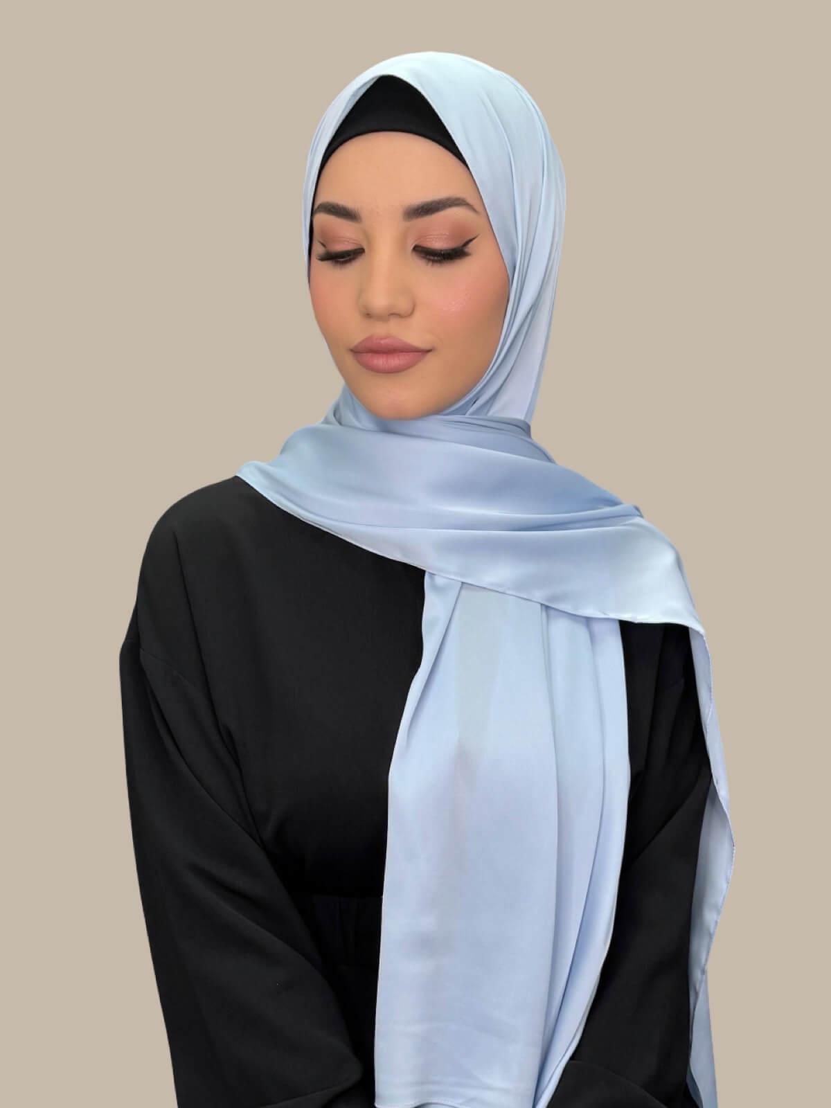 Premium Satin Hijab Scarf - Soft & Breathable Powder Blue Head Cover for Women - Perfect for Daily Wear, Prayer, and Special Occasions