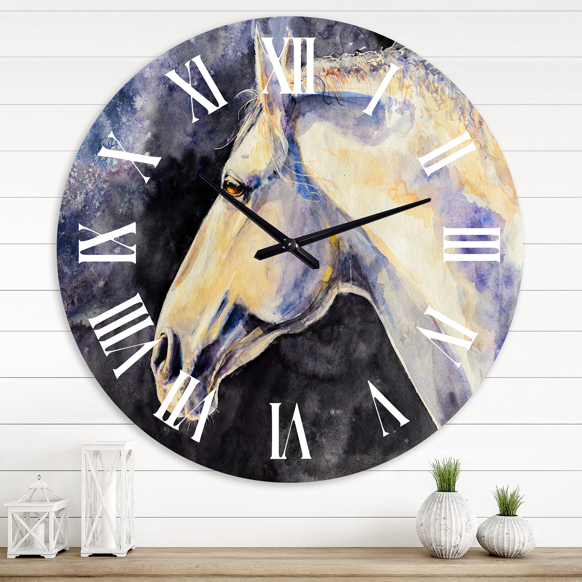 DesignQ Farmhouse Wall Clock - Lipizzan Horse Head Design, Large Animal Wall Clock for Living Room, Kitchen, Bedroom & Office Decor - Rustic Home Décor & Unique Gift Idea