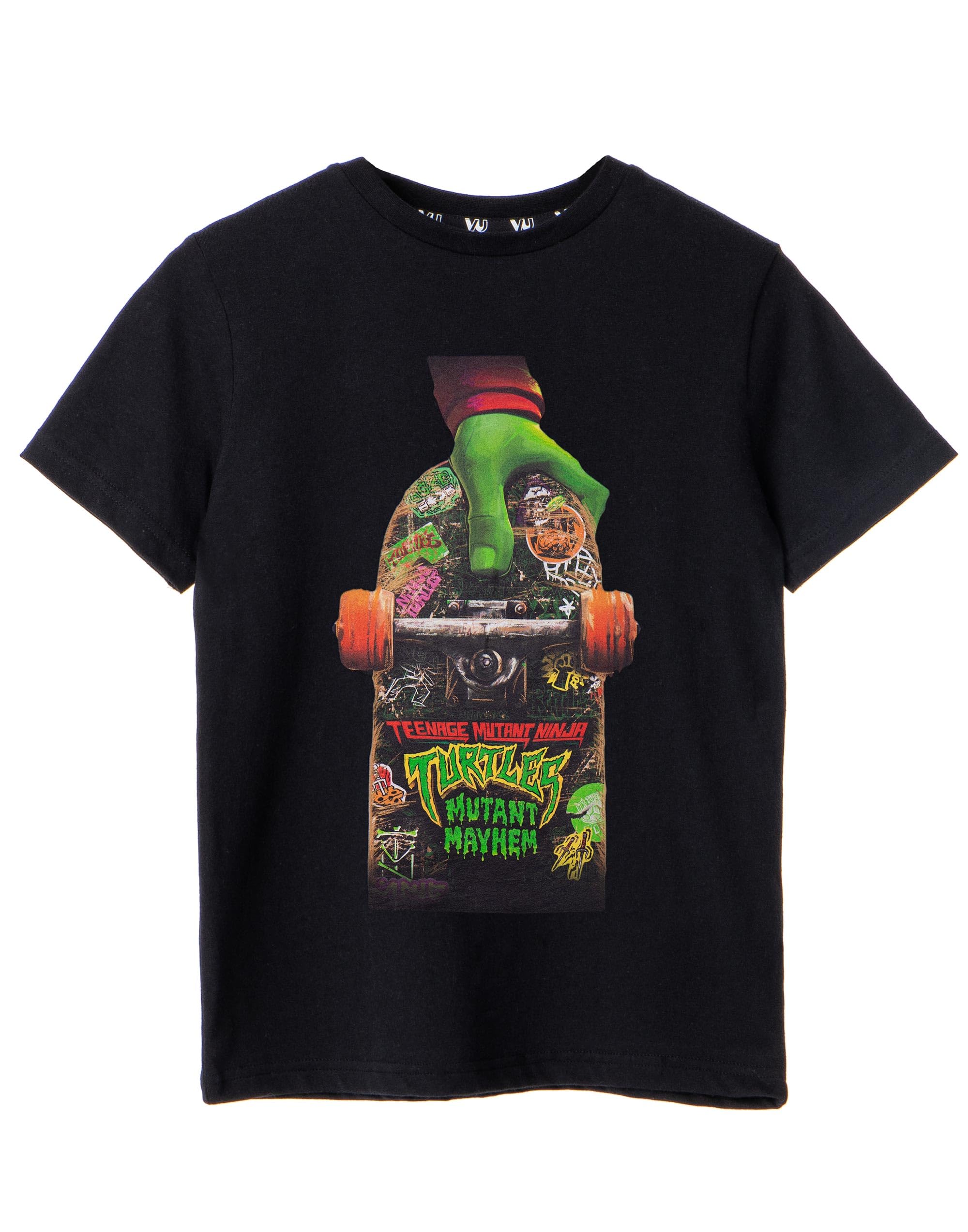 TMNT Boys T-Shirt | Teenage Mutant Ninja Turtles Mutant Mayhem Graphic Tee | Black Skateboard Design Short Sleeve Top for Kids | Soft & Durable Cotton Shirt | Perfect for Skateboarding, Birthday Gifts & TMNT Movie Fans