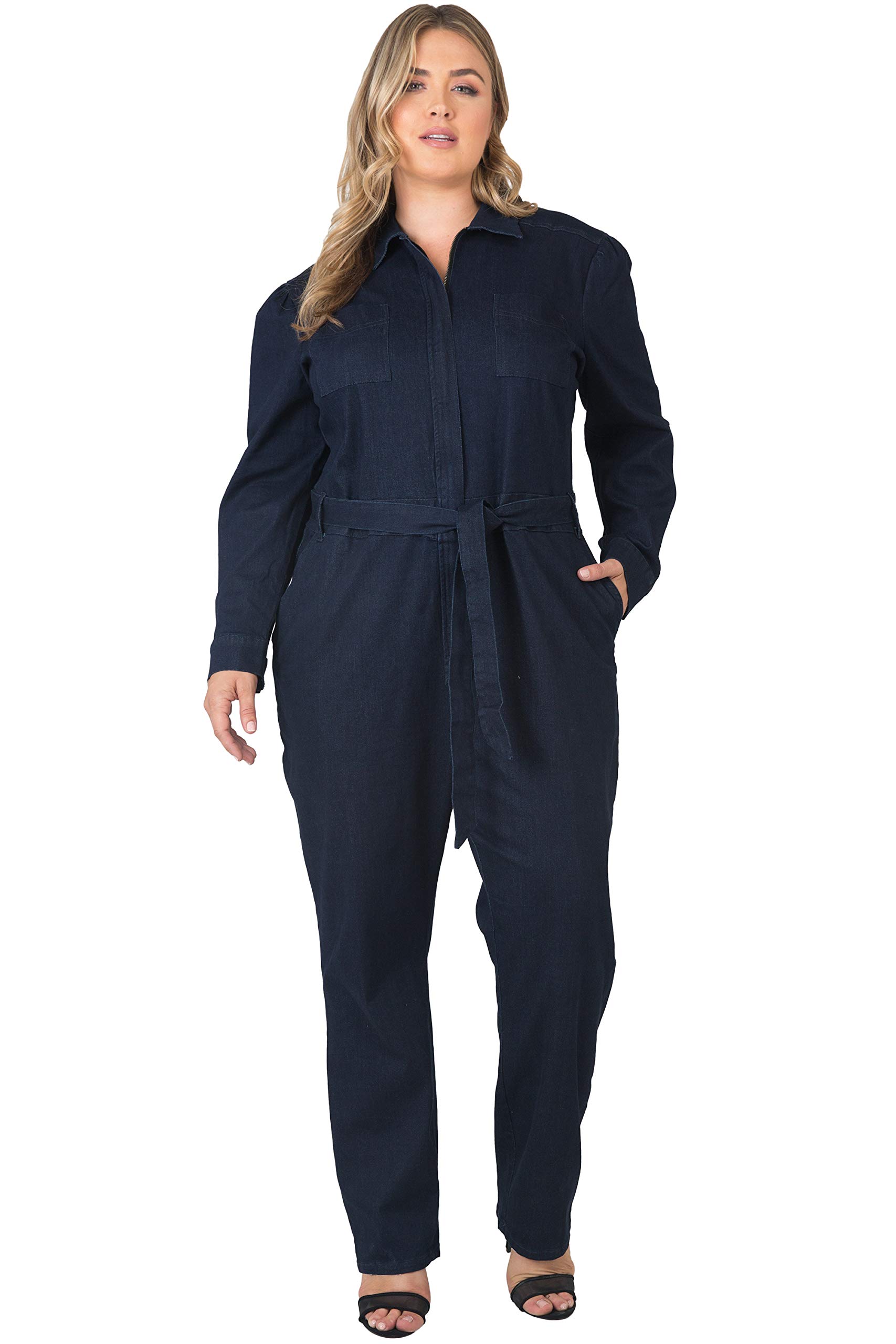 Plus Size Lightweight Stretch Denim Jumpsuit for Women - Comfortable Overalls with Elastic Waist - Perfect for Work, Casual Wear & Outdoor Activities