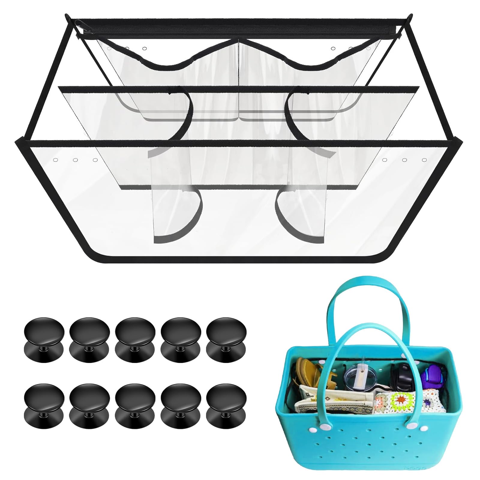 Bogg Bag XL Organizer Insert - Waterproof Beach Bag Divider with Transparent & Black Options | Perfect for Pool, Travel, and Summer Outings