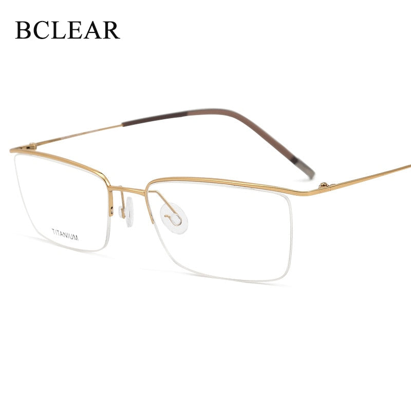 Bclear Titanium Semi-Rimless Square Eyeglasses for Men - Lightweight & Durable Frame (Model HL5502) - Perfect for Office, Reading & Everyday Use