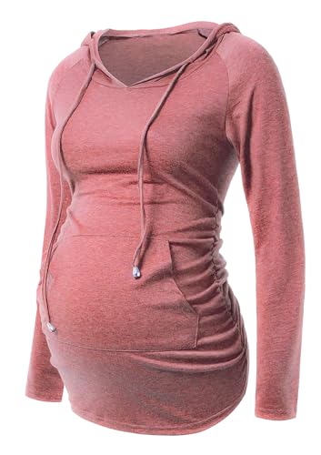 Heather Pink - Maternity Hooded Shirt