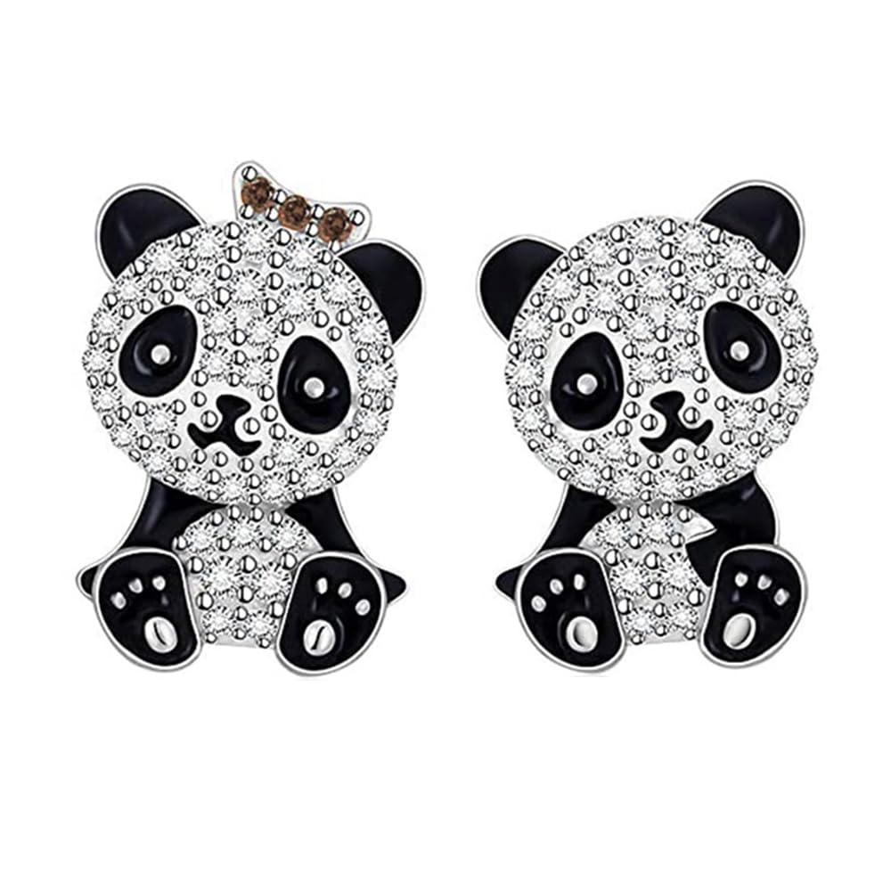 Hypoallergenic CZ Panda Stud Earrings for Women - Sterling Silver Plated Asymmetric Crystal Animal Huggie Earrings - Sensitive Ear Friendly Fashion Jewelry - Perfect Gift for Daughter, Sister & BFF - Great for Casual Wear, Date Nights & Special Occasions