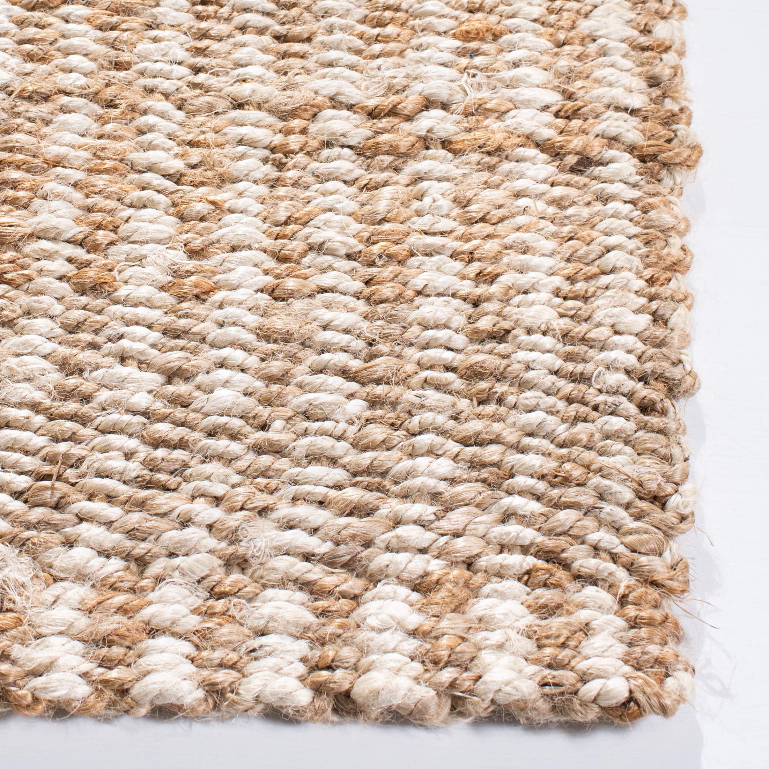 SAFAVIEH Natural Fiber Collection 7' Square Ivory NF734A Handmade Farmhouse Stripe Premium Jute Area Rug - Perfect for Living Room, Bedroom & Boho Home Decor