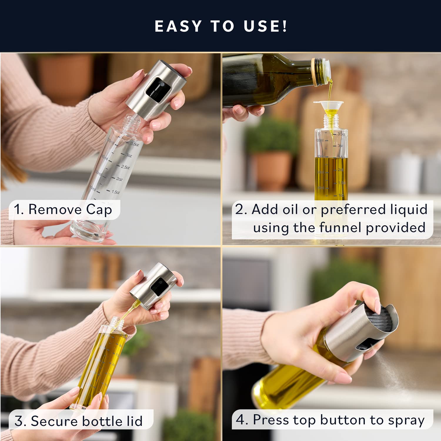 2-Pack Olive Oil Sprayer for Cooking - 120ml with Funnel & Brush | Perfect for Baking & Grilling