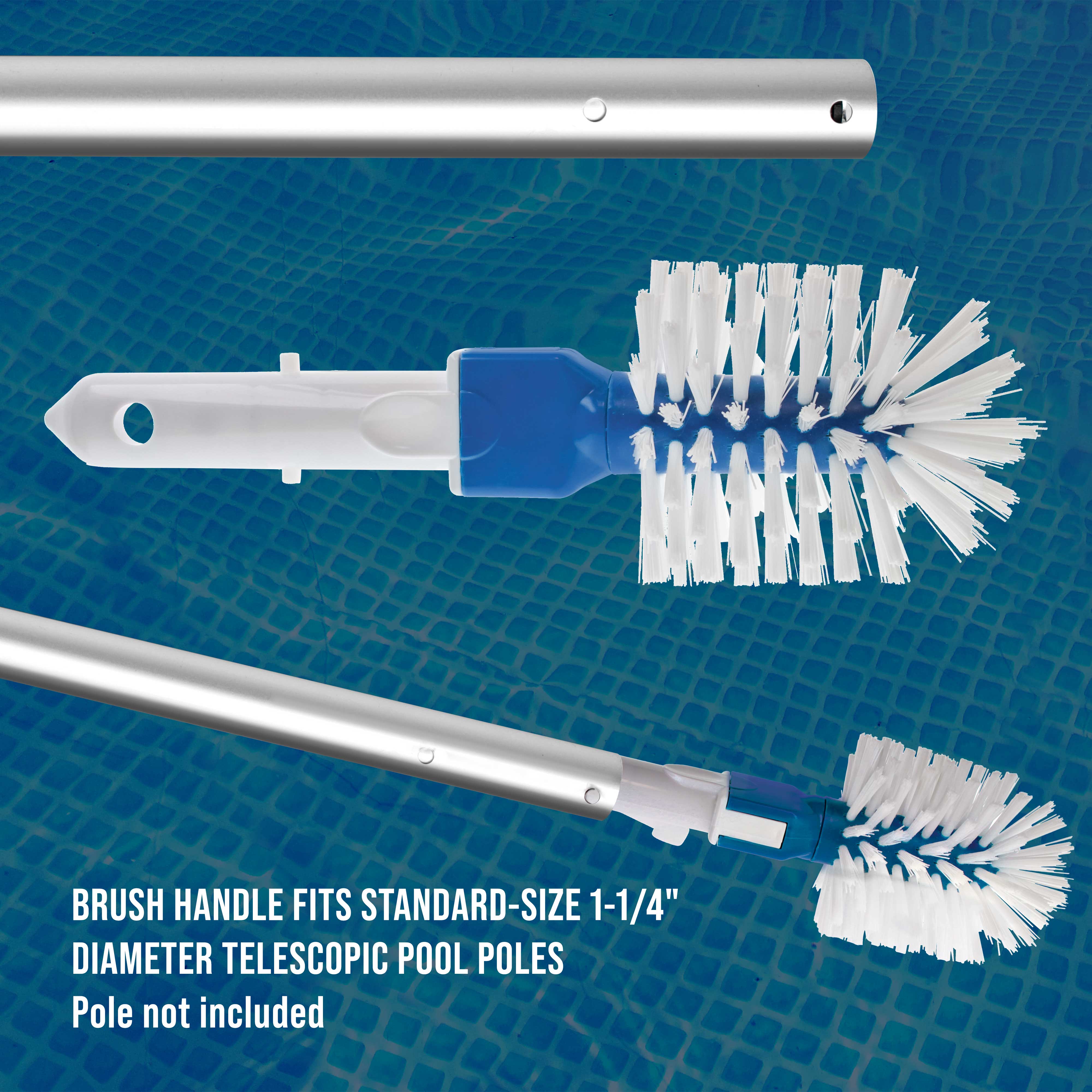 **Heavy-Duty Round Pool Brush with Pole Handle - Strong Nylon Bristles for Cleaning Corners, Steps, Spa Jets - Ideal for In-Ground & Above-Ground Pools - Perfect for Removing Algae, Debris & Dirt**