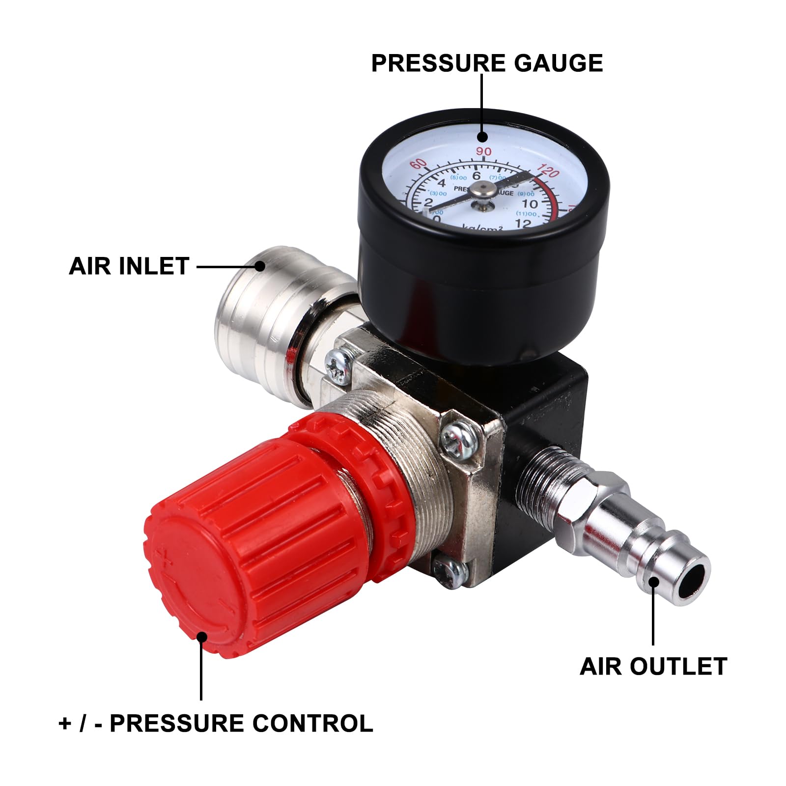 Air Compressor Pressure Regulator with Gauge - Adjustable PSI Control for Air Tools, 1/4