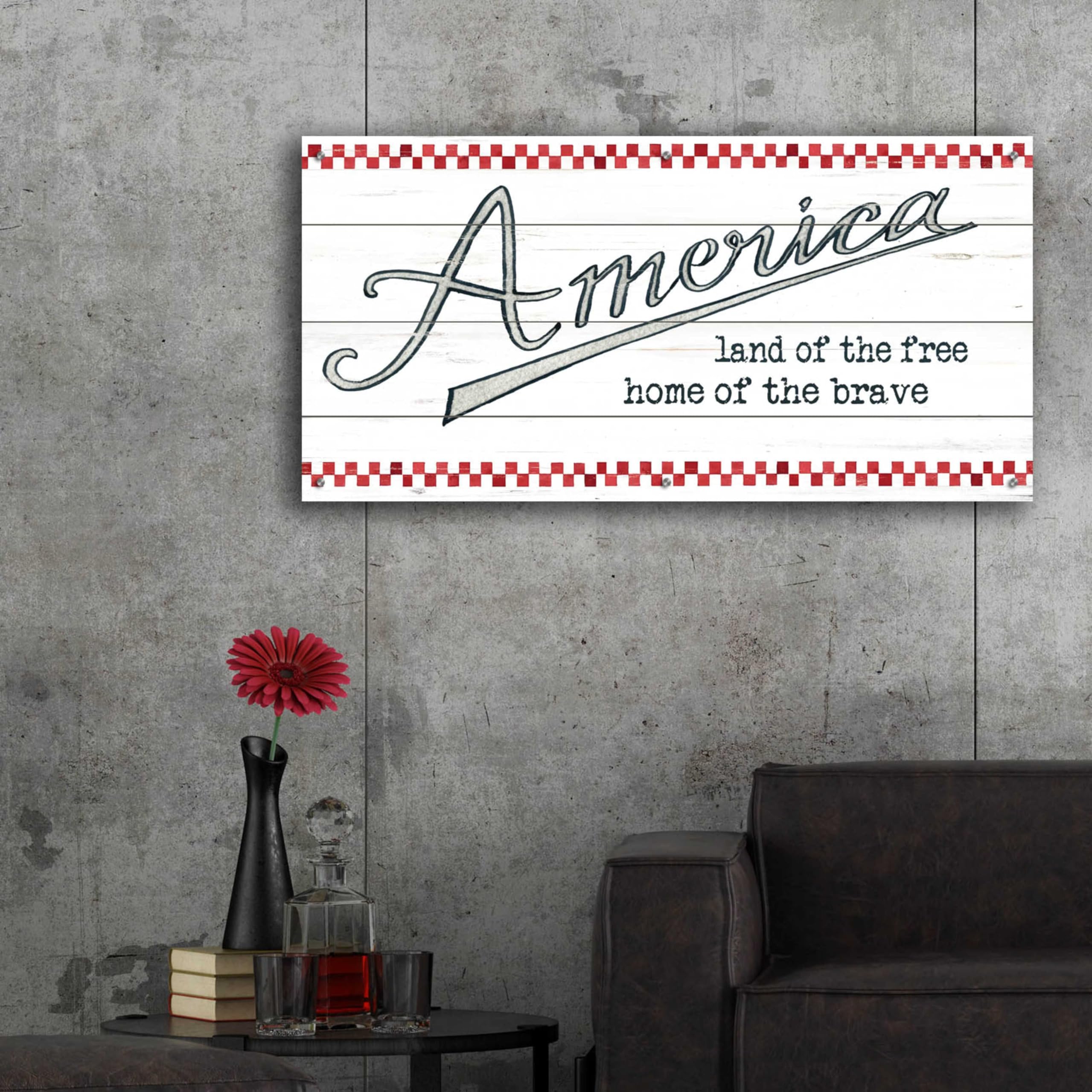 Epic 'America - Land of the Free' Acrylic Glass Wall Art by Cindy Jacobs - 48x24 Inches Patriotic Home Decor for Living Room, Office & Gifts