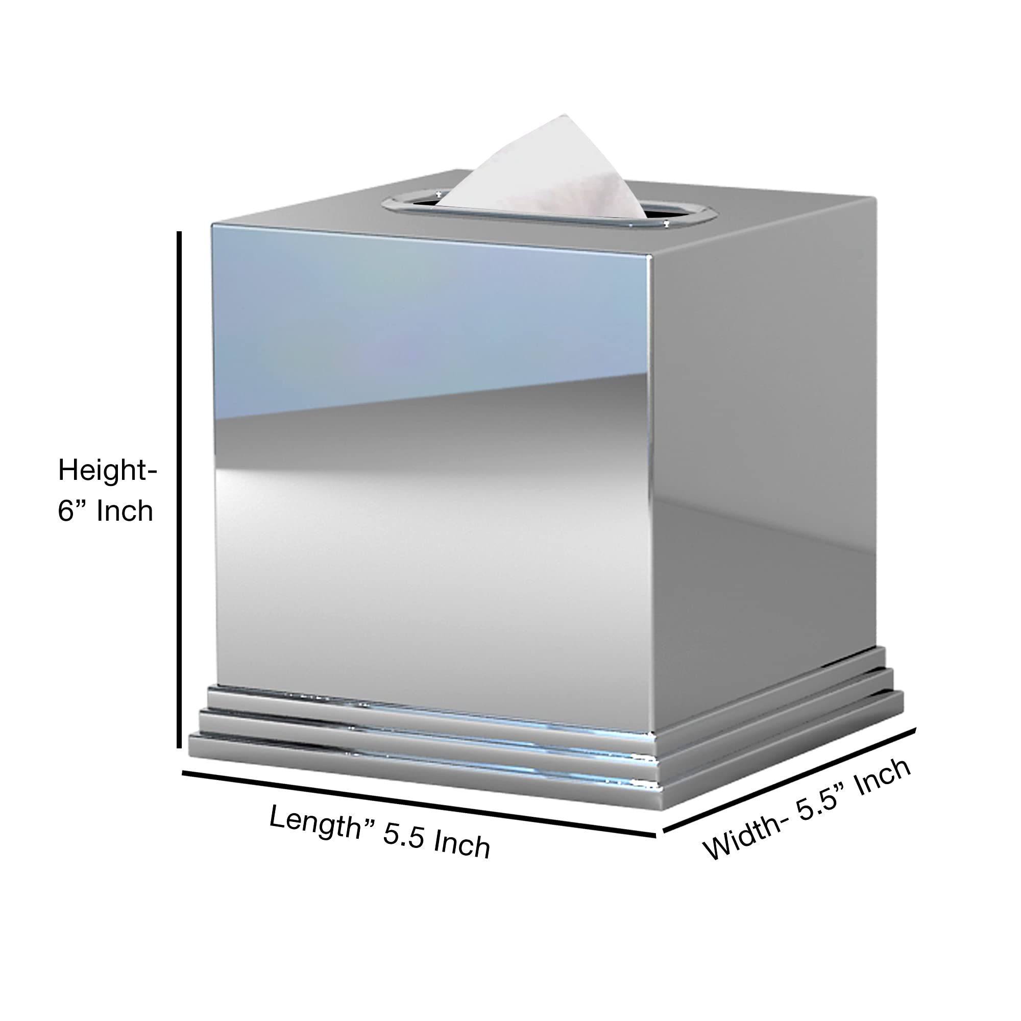 Premium 304 Stainless Steel Square Tissue Box Cover - Elegant Chrome Finish for Bathroom Vanity, Bedroom Dresser, Nightstand & Office Desk | Durable & Stylish Home Decor Accessory | Perfect for Modern Living Rooms, Spas & Hotels