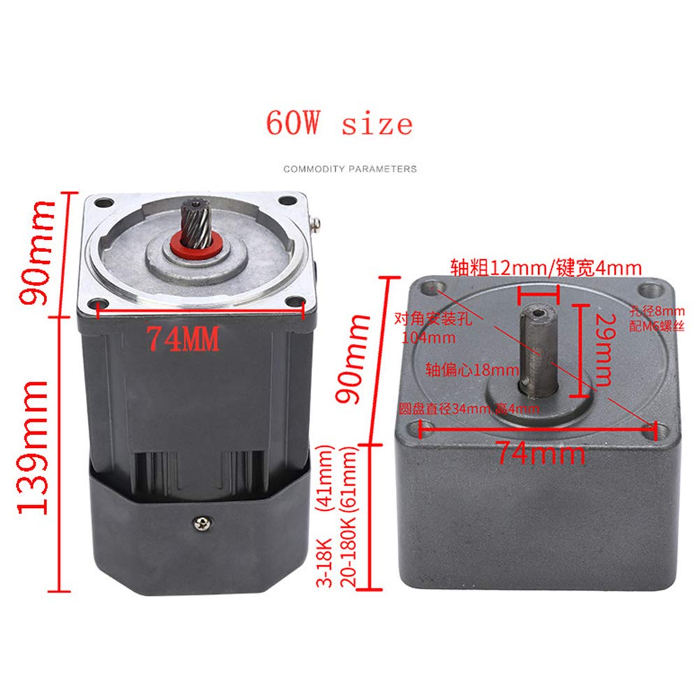 60W AC 110V Heavy Duty Gear Motor with Variable Speed Controller & Governor (1:10 Ratio, 135 RPM) - Ideal for Industrial Machinery, Conveyor Systems, and DIY Automation Projects