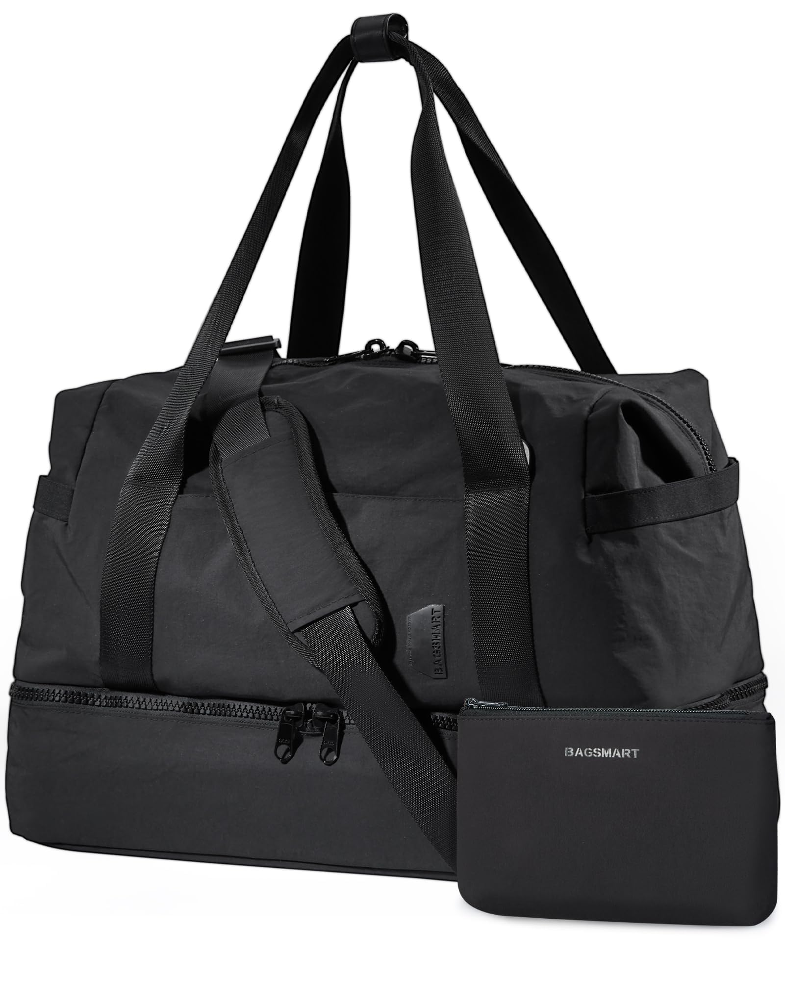 BAGSMART Women's Weekender Travel Duffel Bag with Shoe Compartment & Toiletry Bag - Airline Approved Carry-On Overnight Bag (Black, 2-Pack) for Weekend Getaways, Gym, Business Trips & Vacation Travel