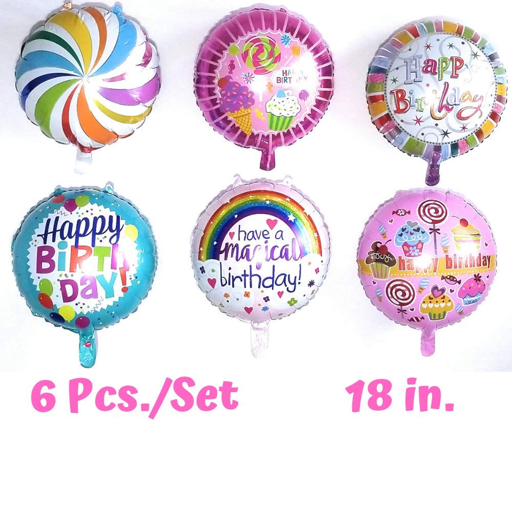 18 Inch Happy Birthday Foil Mylar Helium Balloons - 6 Piece Set for Birthday Party Decorations | Aluminum Balloons for Baby Shower, Graduation, Anniversary & Special Events