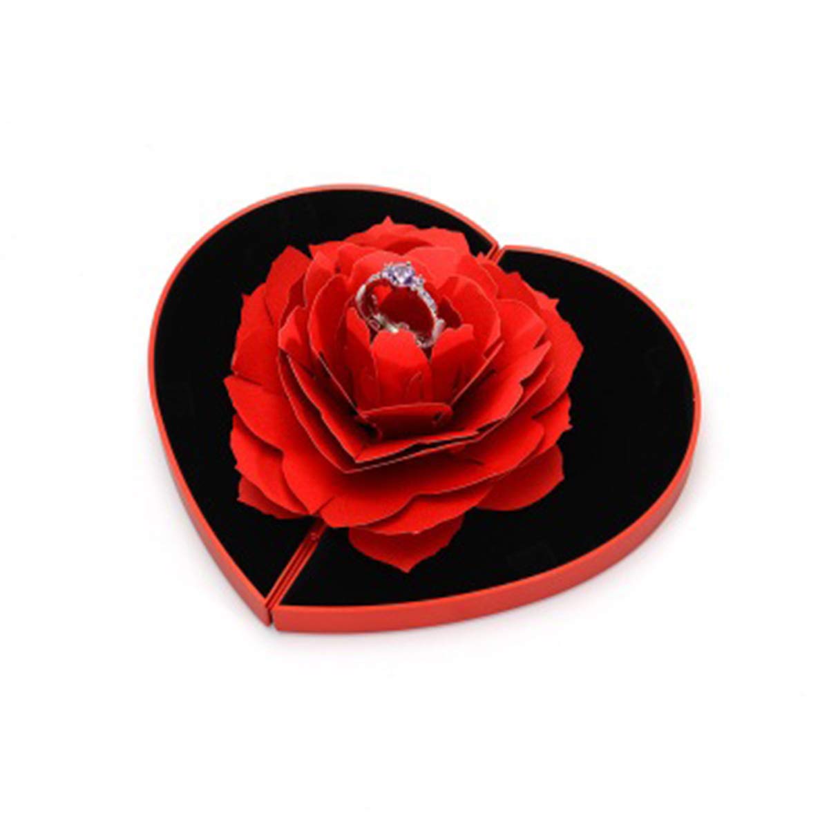 Wonuu Heart Shaped Red Engagement Ring Box - Rose Jewelry Storage Holder for Women, Proposal Wedding Gift - Perfect for Surprise Proposals, Anniversary Gifts & Romantic Moments