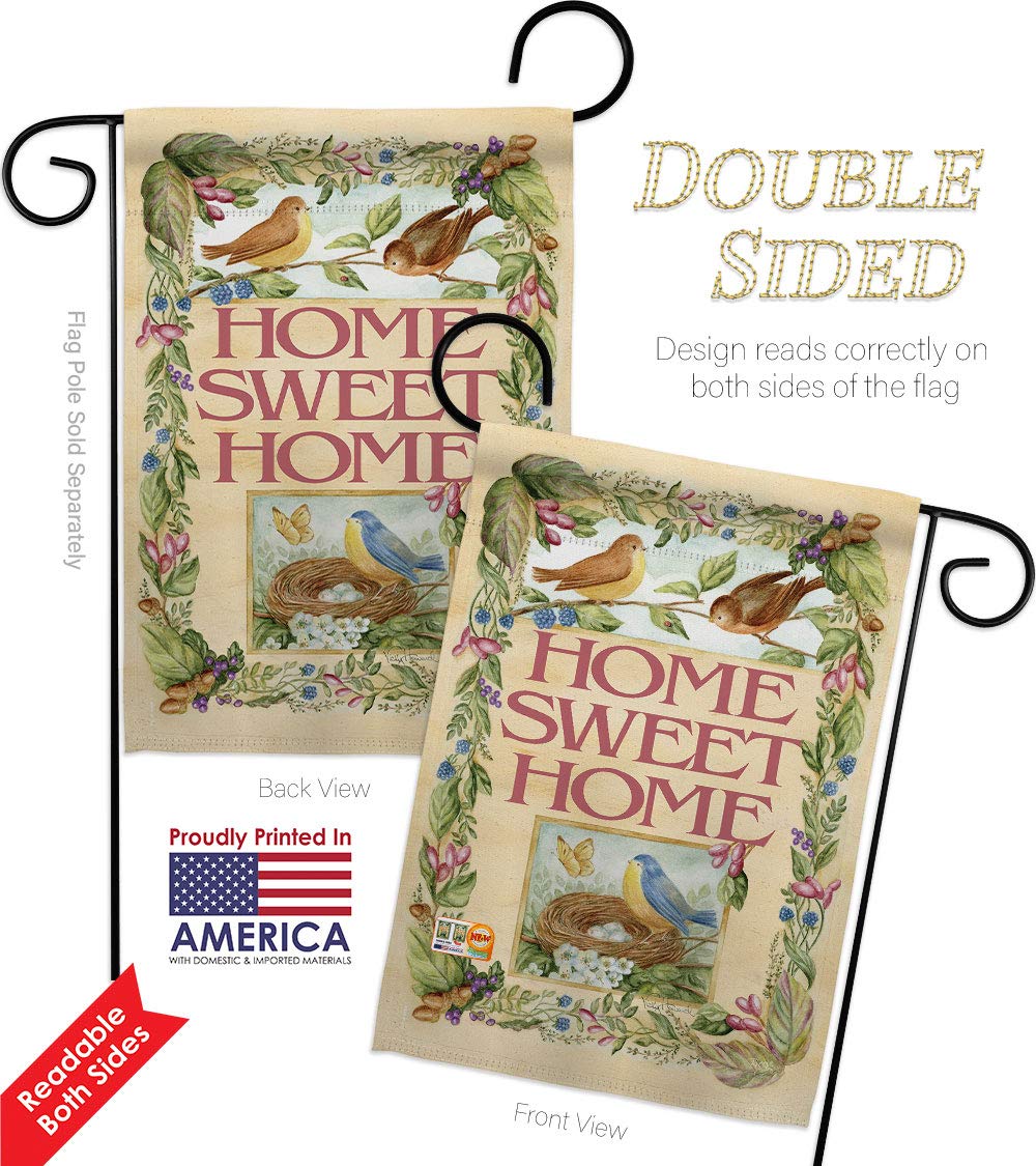 Farmhouse Welcome Birds Spring Garden Flag Set with Stand - Double-Sided 13x18.5 Inch Yard Decor - Happy Home Floral Banner for Porch, Lawn & Outdoor Decorations - Made in USA Housewarming Gift