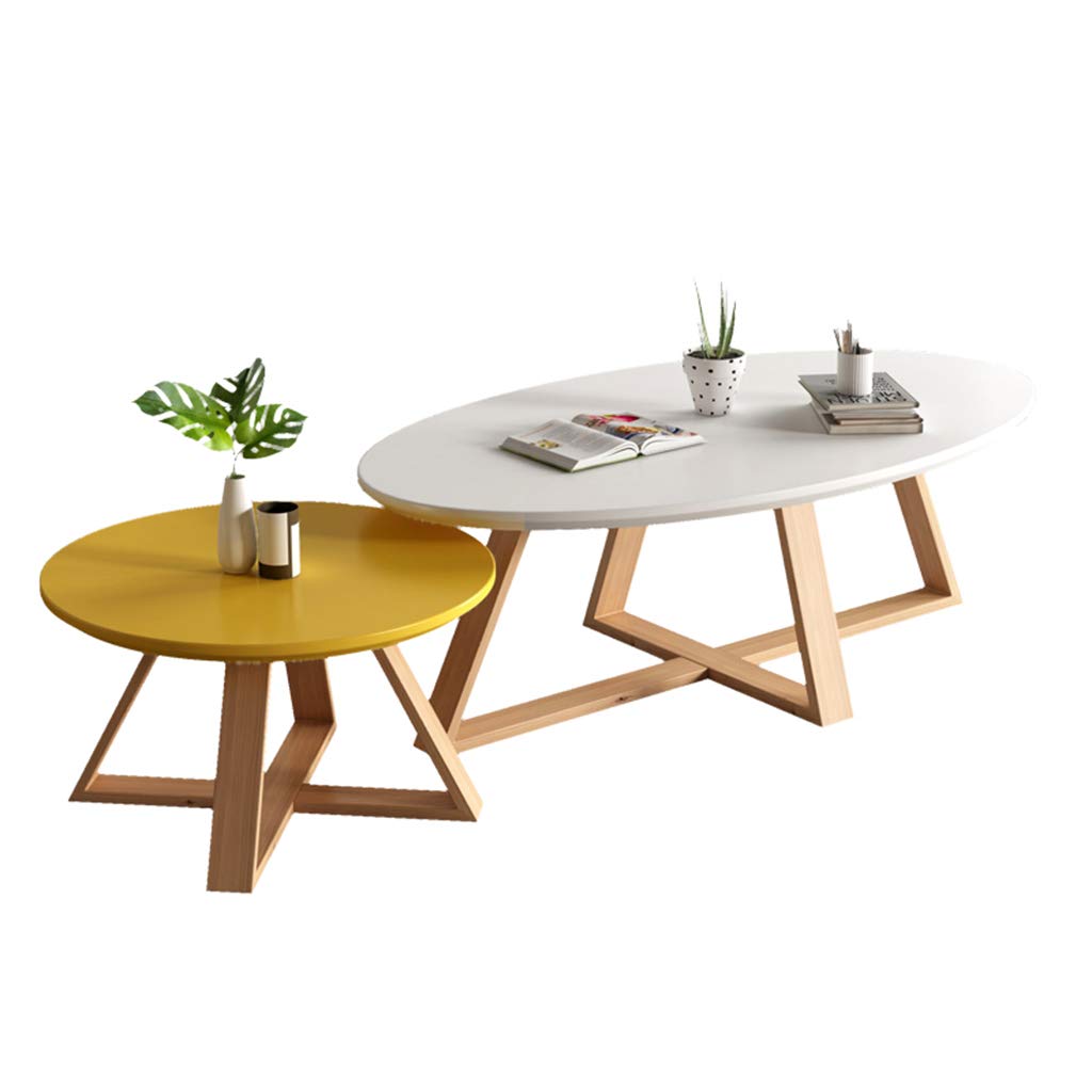 Modern Round Nesting Coffee Tables Set - Beech Wood Legs for Living Room, Sofa Side Tables - Ø20