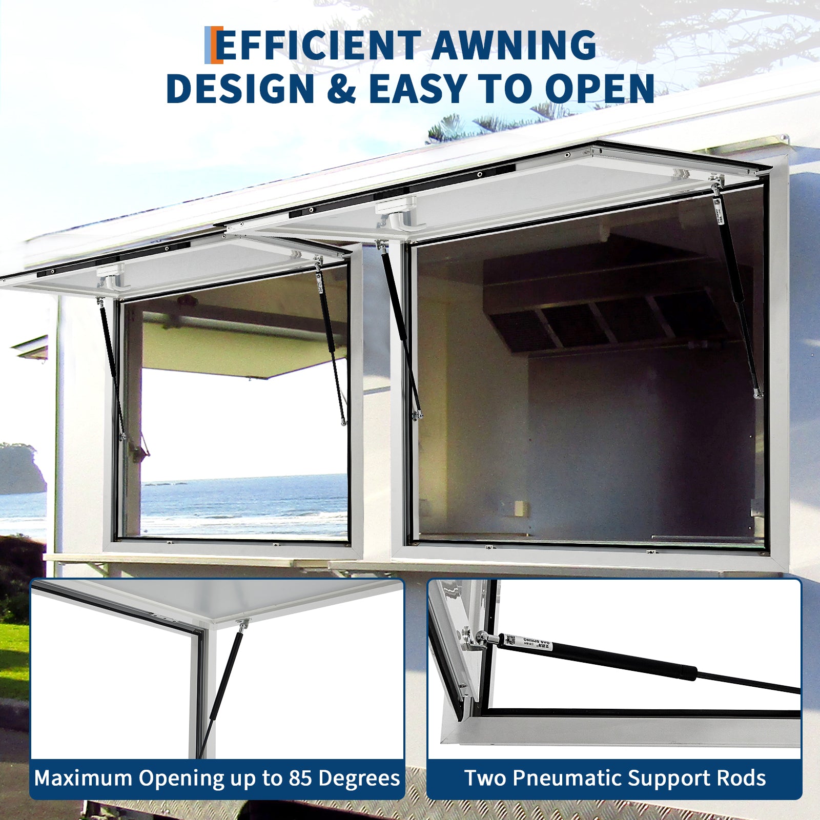 **GARVEE 36x36 Inch Heavy Duty Aluminum Concession Window for Food Trucks & Stands - 85° Weatherproof Awning Door with Dual Point Lock (Glass Not Included) - Perfect for Outdoor Food Service, Mobile Vendors & Commercial Use**