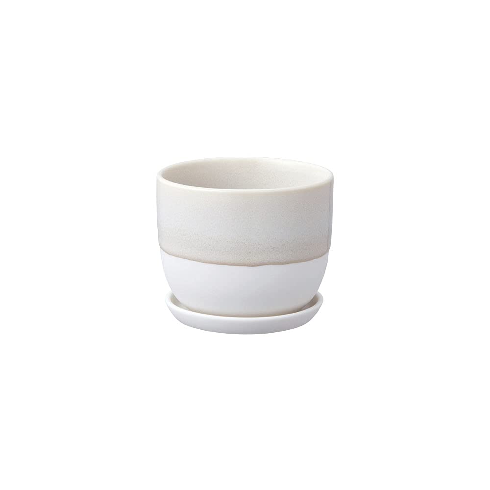 KINTO 29222 Ceramic Plant Pot - 4.3 Inch (110mm) Small Indoor Flower Planter with Drainage Hole, Beige Home Decor for Succulents, Herbs & Houseplants | Perfect for Windowsill, Office Desk & Shelf Decor