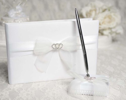 Sparkling Rhinestone Heart Wedding Guestbook and Pen Set - Elegant Keepsake for Bridal Showers, Receptions & Anniversaries - Perfect Gift for Newlyweds & Couples (Choose Your Color)