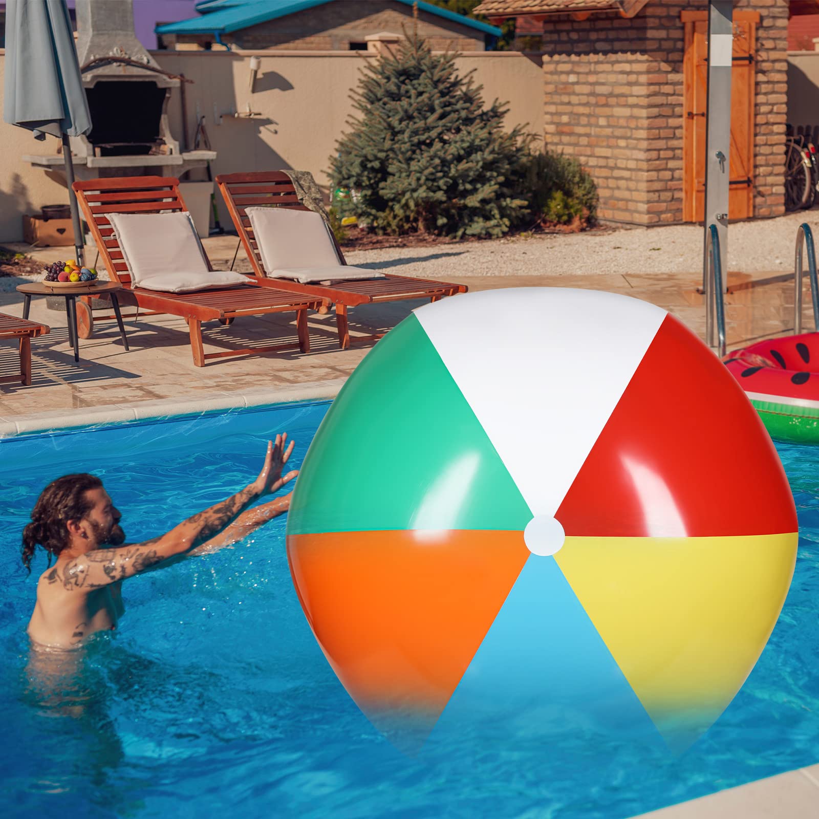 3 PCS Giant 6FT Inflatable Beach Balls - Large PVC Swimming Pool Float Toys for Adults, Rainbow Colors for Summer Parties, Outdoor Water Games & Backyard Fun