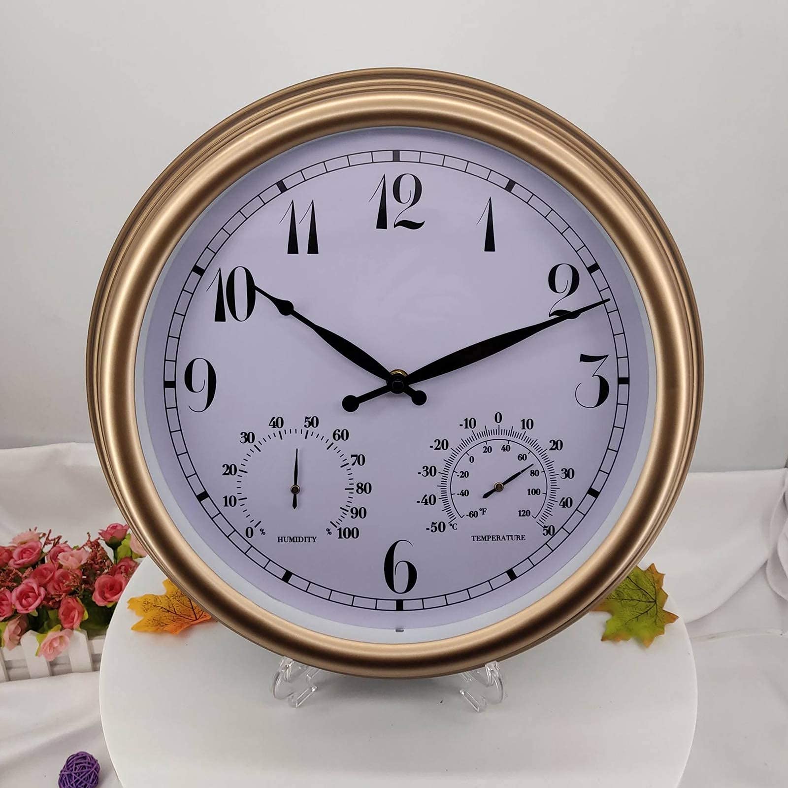 15 Inch Waterproof Outdoor Garden Wall Clock with Thermometer & Hygrometer - Retro Style Weatherproof Clock for Patio, Backyard, and Exterior Decor