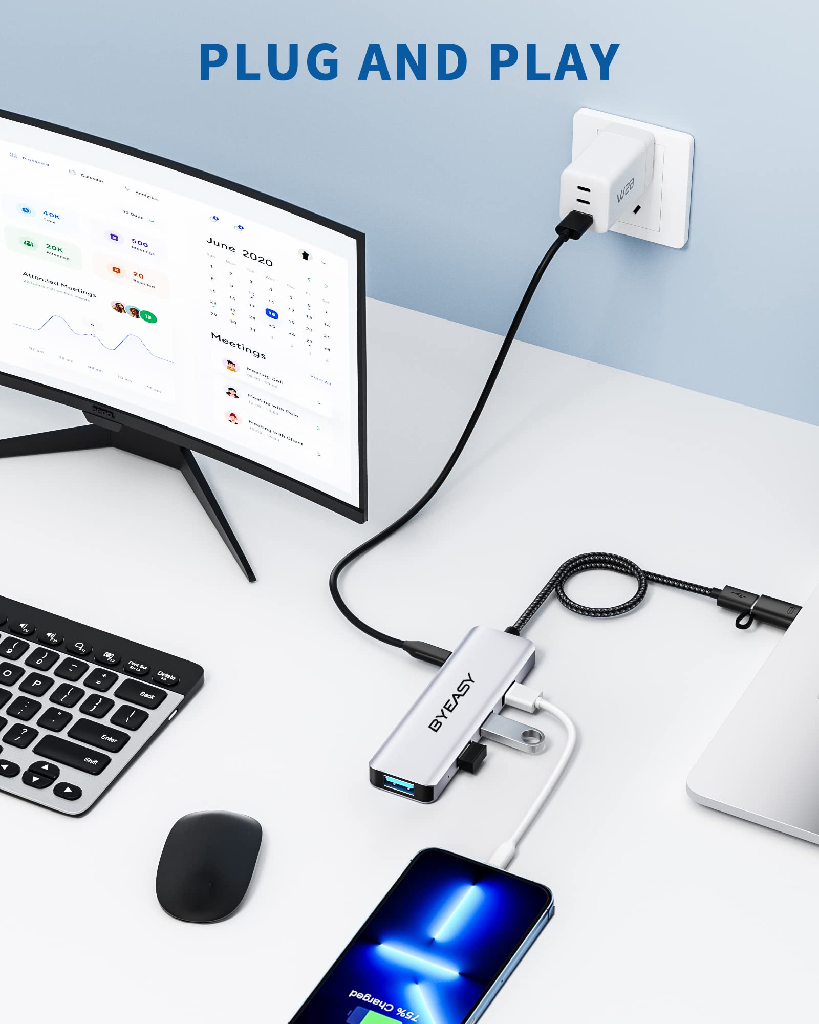 BYEASY 4-Port USB C Hub with USB A, Micro USB, and Thunderbolt 3 - Aluminum USB Splitter for MacBook Pro/Air, Laptop, PC - Perfect for Office, Travel & Home Workspaces