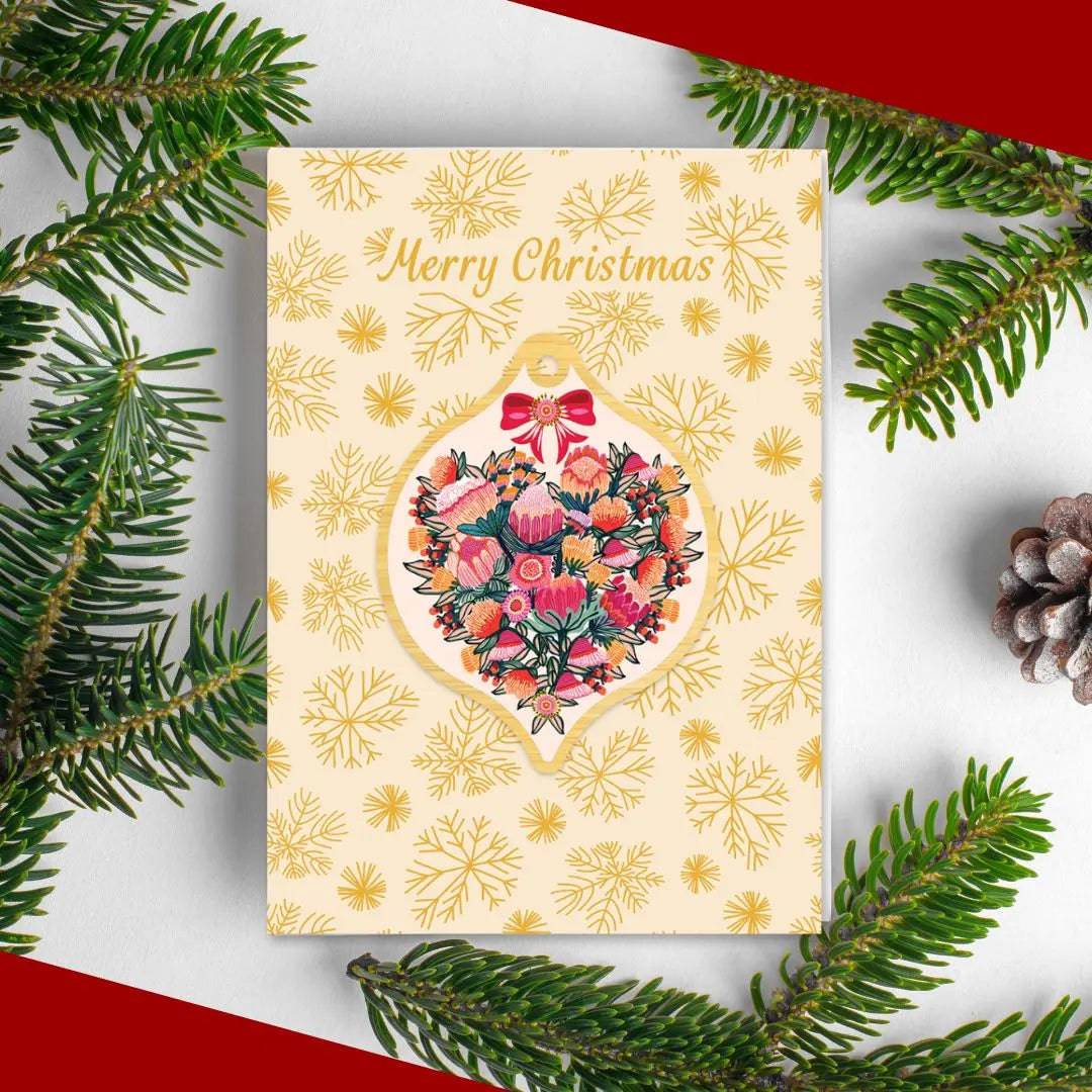 Beautiful Heart of Flowers Australian Christmas Card & Bauble - Perfect for Holiday Greetings, Tree Decorations, and Festive Gift Giving